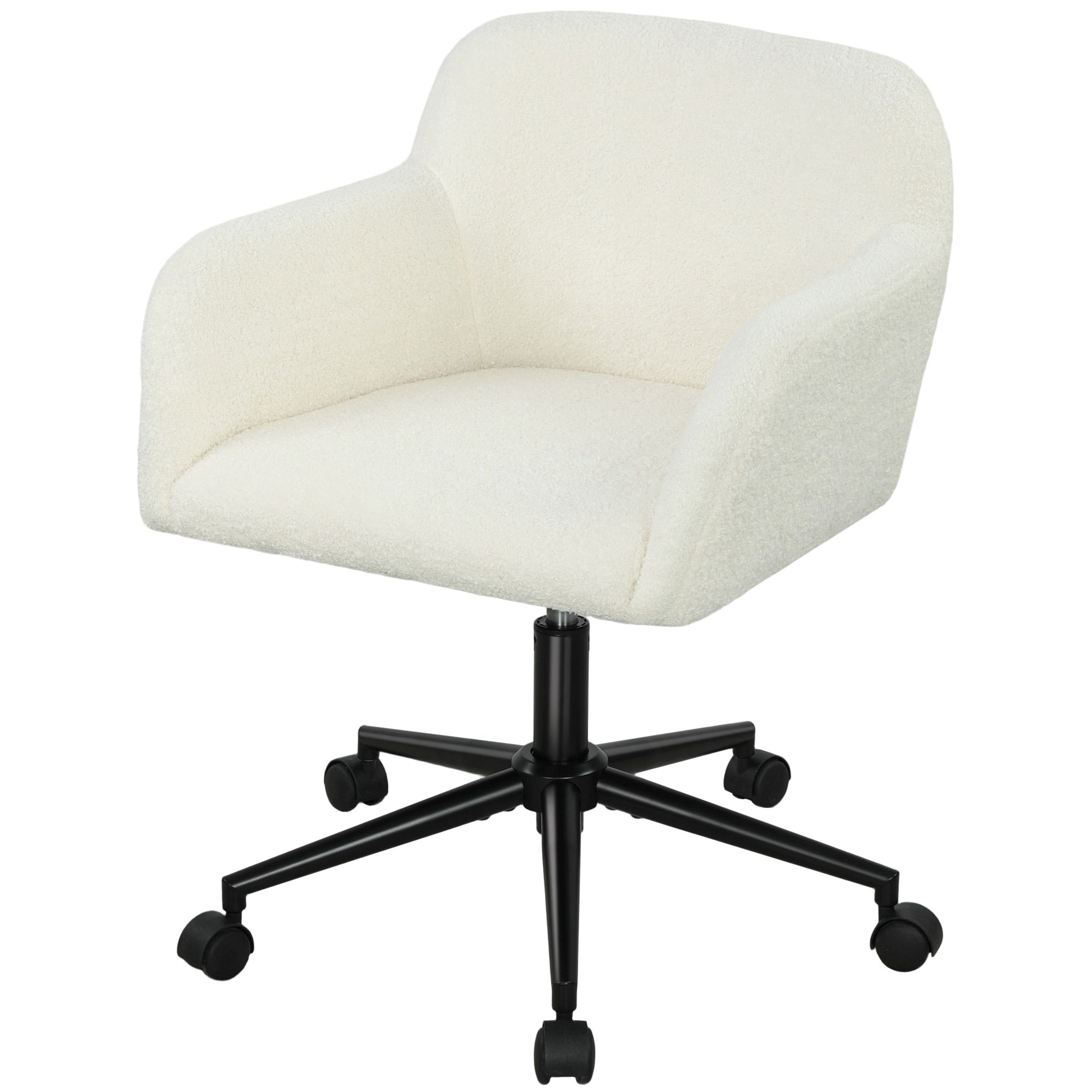 HOMCOM Drehbarer Bürostuhl mit Rollen, Schreibtischstuhl, Fleece-Stoff, Schaumstoff, höhenverstellbar, Homeoffice, Cremeweiß