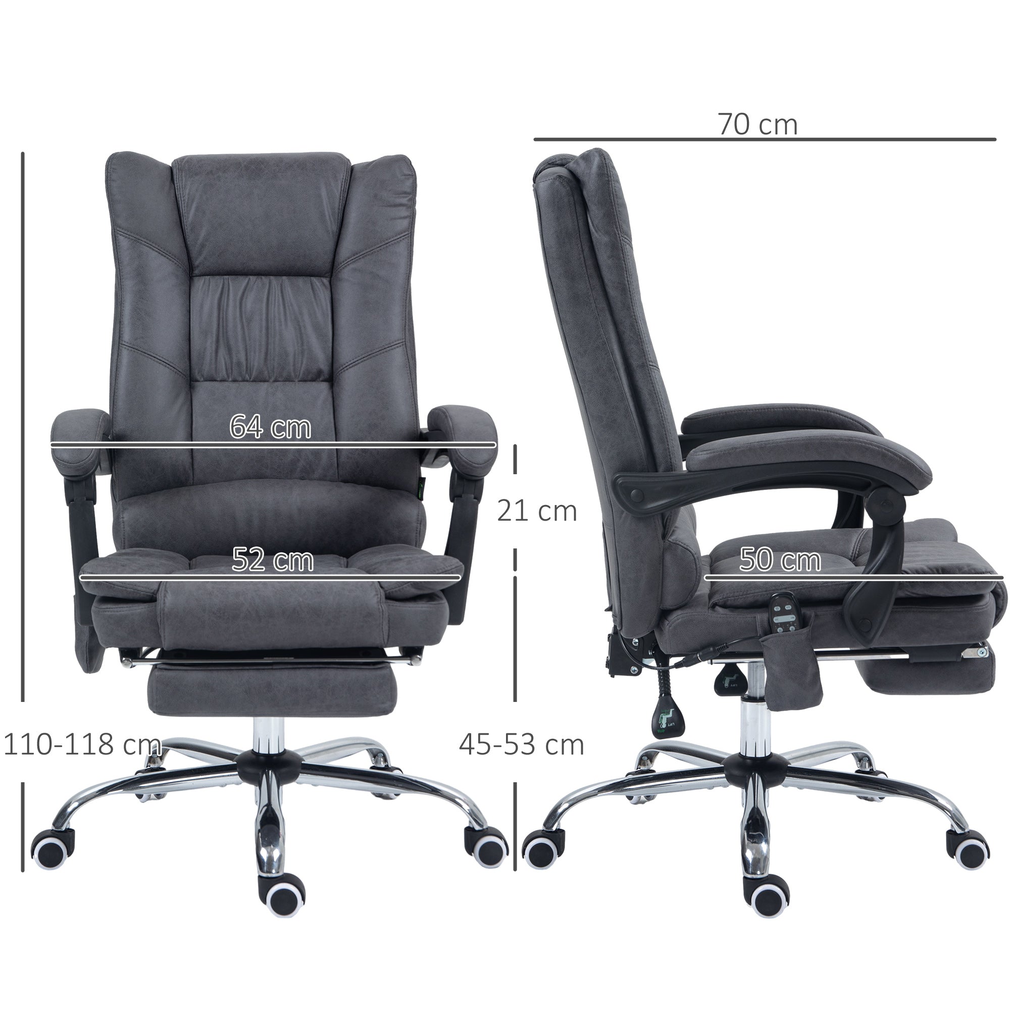Vinsetto Massagstuhl Bürostuhl mit Massagefunktion, inkl. Fußstütze, höhenverstellbar, 64 cm x 70 cm x 118 cm, Schwarz