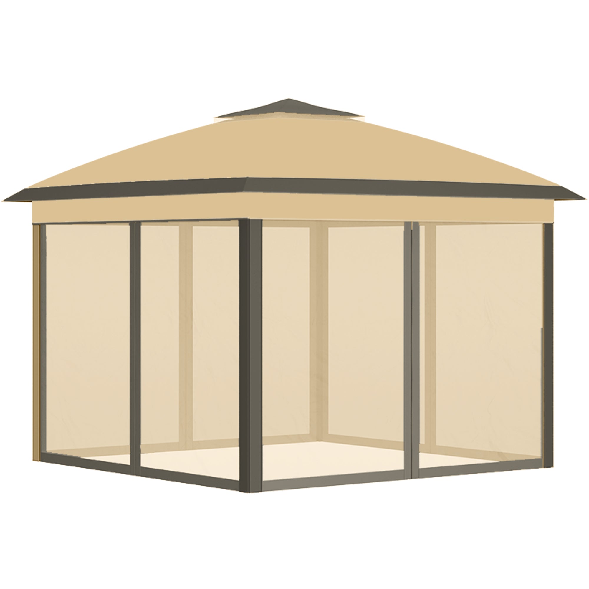 Faltpavillon 3,3x3,3 m mit Doppeldach & Seitenteilen, Beige