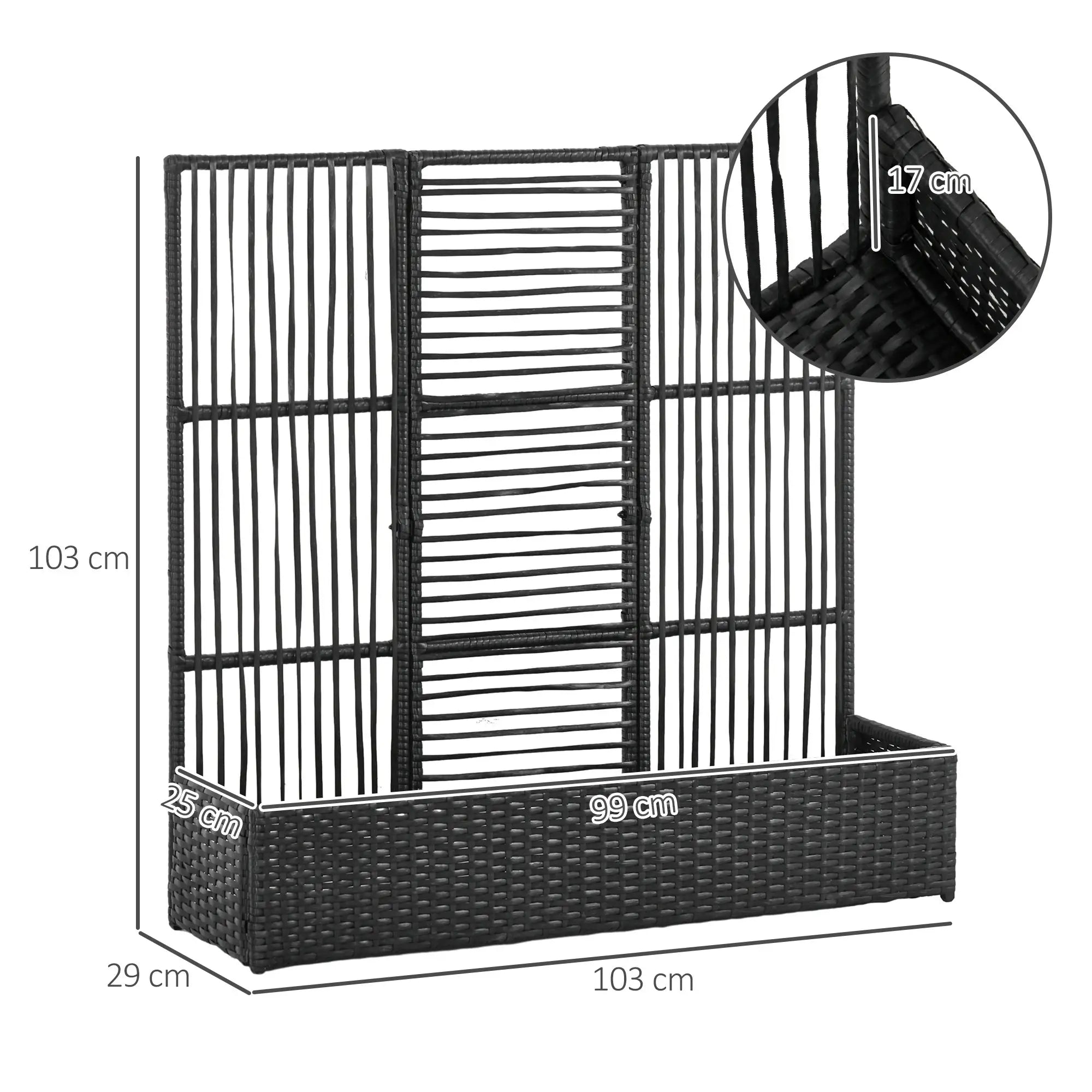 Outsunny Blumenkasten mit Spalier, wetterfest, Polyrattan, 103 x 103 x 29 cm, Schwarz