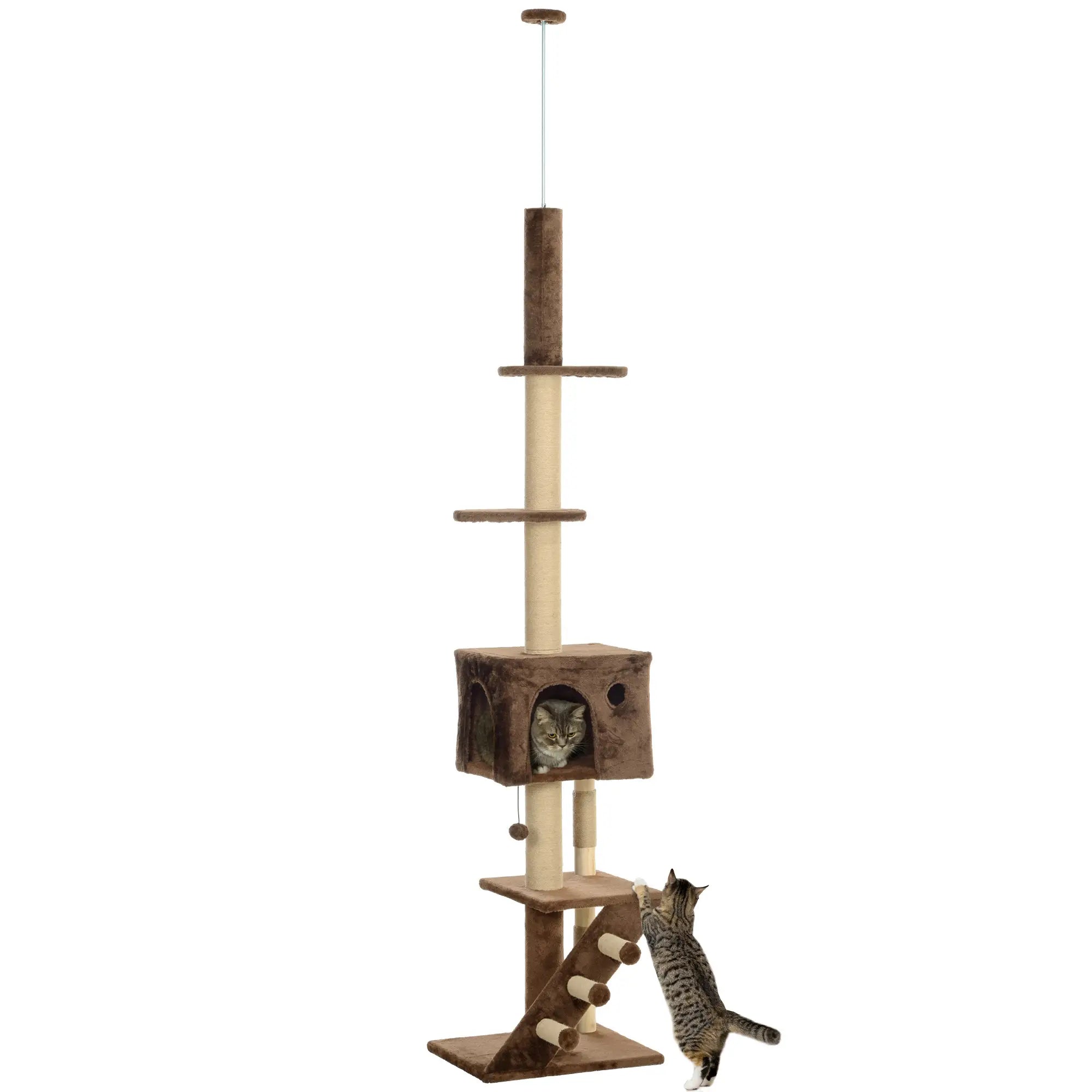 PawHut Kratzbaum 225–265?cm mit Höhle & Spielball Braun