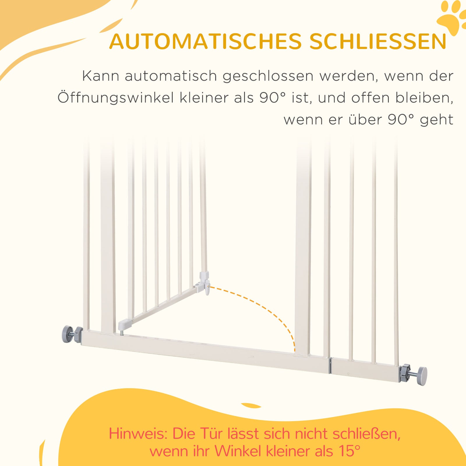 PawHut Absperrgitter für Hunde, extra hoch, Schließautomatik, Metallrahmen, 97,5 x 104,1 cm, Weiß