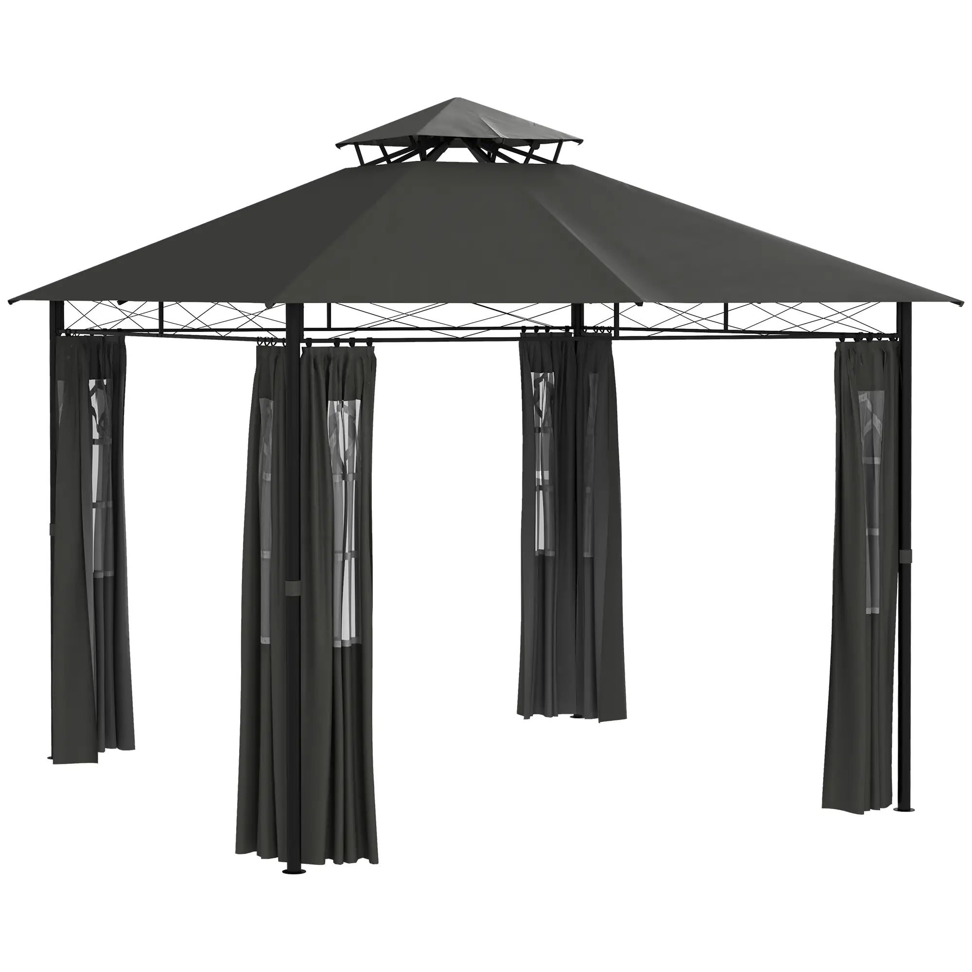 Wetterfester Pavillon 3x3?m mit Seitenwand, Dunkelgrau