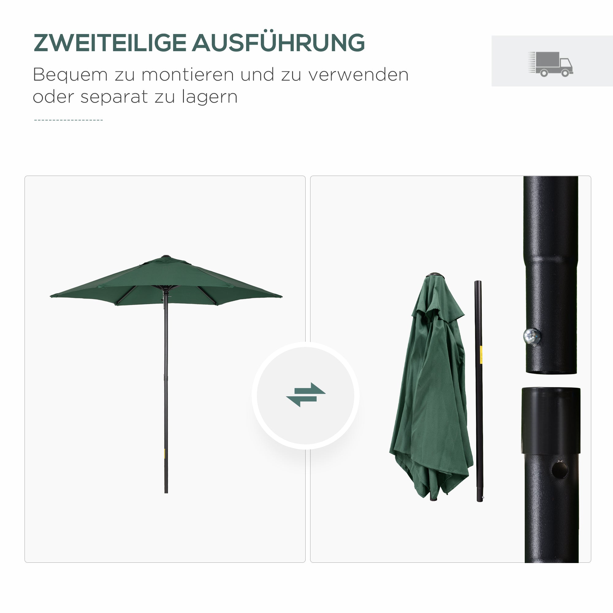 Outsunny Sonnenschirm Ø196 cm, sechseckig Balkonschirm für Strand Balkon Garten, Grün