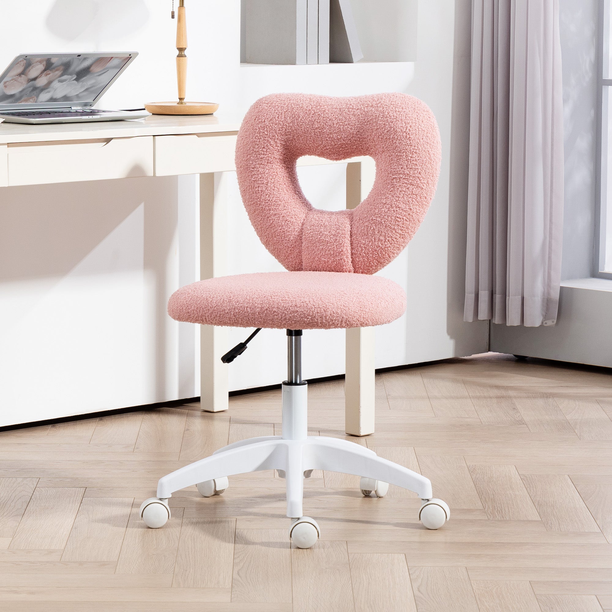 HOMCOM Schreibtischstuhl, Bürostuhl, Herzförmige Rückenlehne, gepolstert, Rosa
