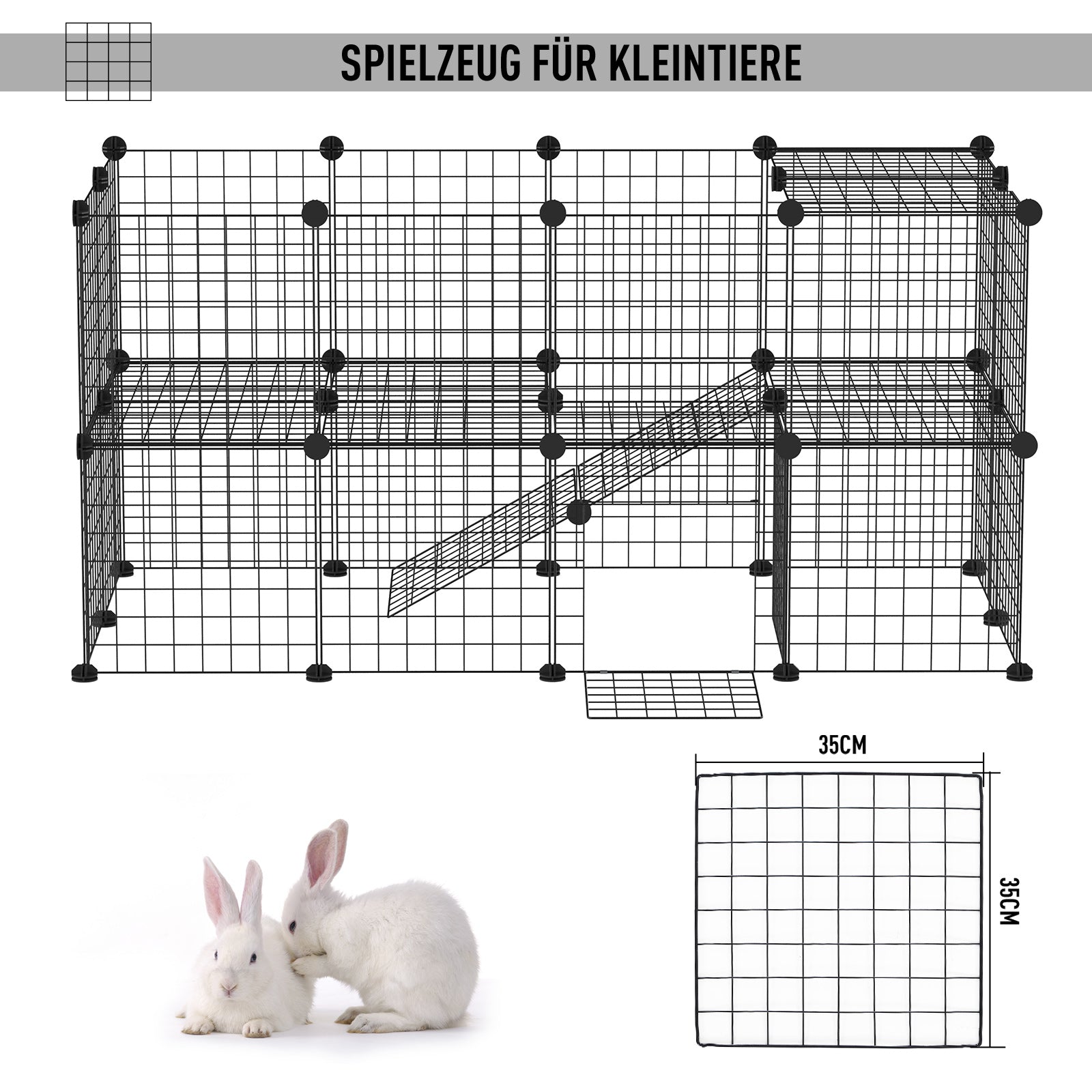 PawHut Freigehege Laufgitter DIY Welpenlaufstall Gittergehege für Kleintier aus Metallgitter Absperrgitter Kleine Haustiere Laufstall für Innen 36 Platten Schwarz 146 x 73 x 73 cm