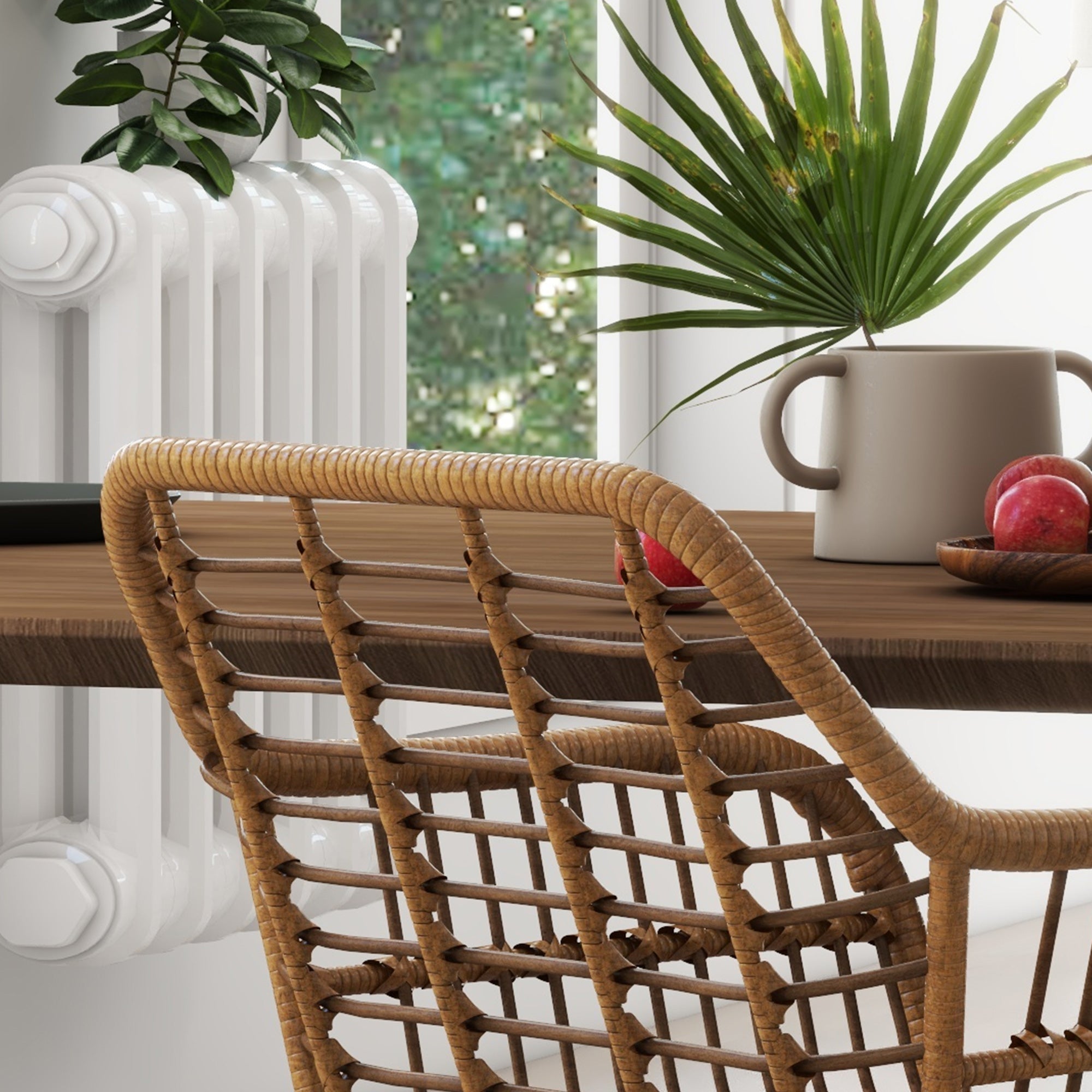 HOMCOM 2-er-Set Stühle im Boho-Stil, Küchenstühle, PE-Rattan, 56 x 60 x 79 cm, Natur + Schwarz