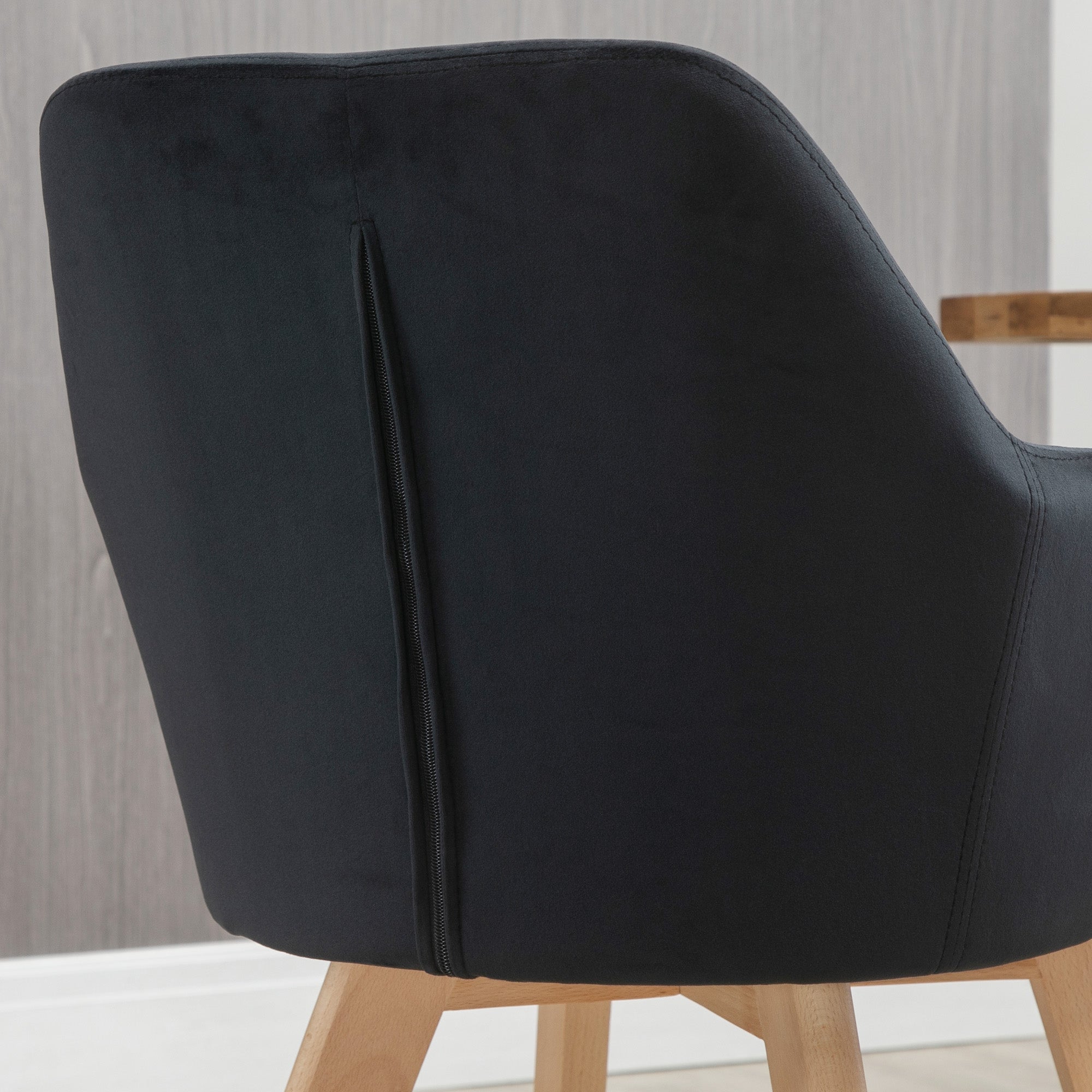 HOMCOM Esszimmerstühle, 2er-Set, modernes Design, Samtoptik, Kautschukbaumholz, 54x57x80 cm, Schwarz