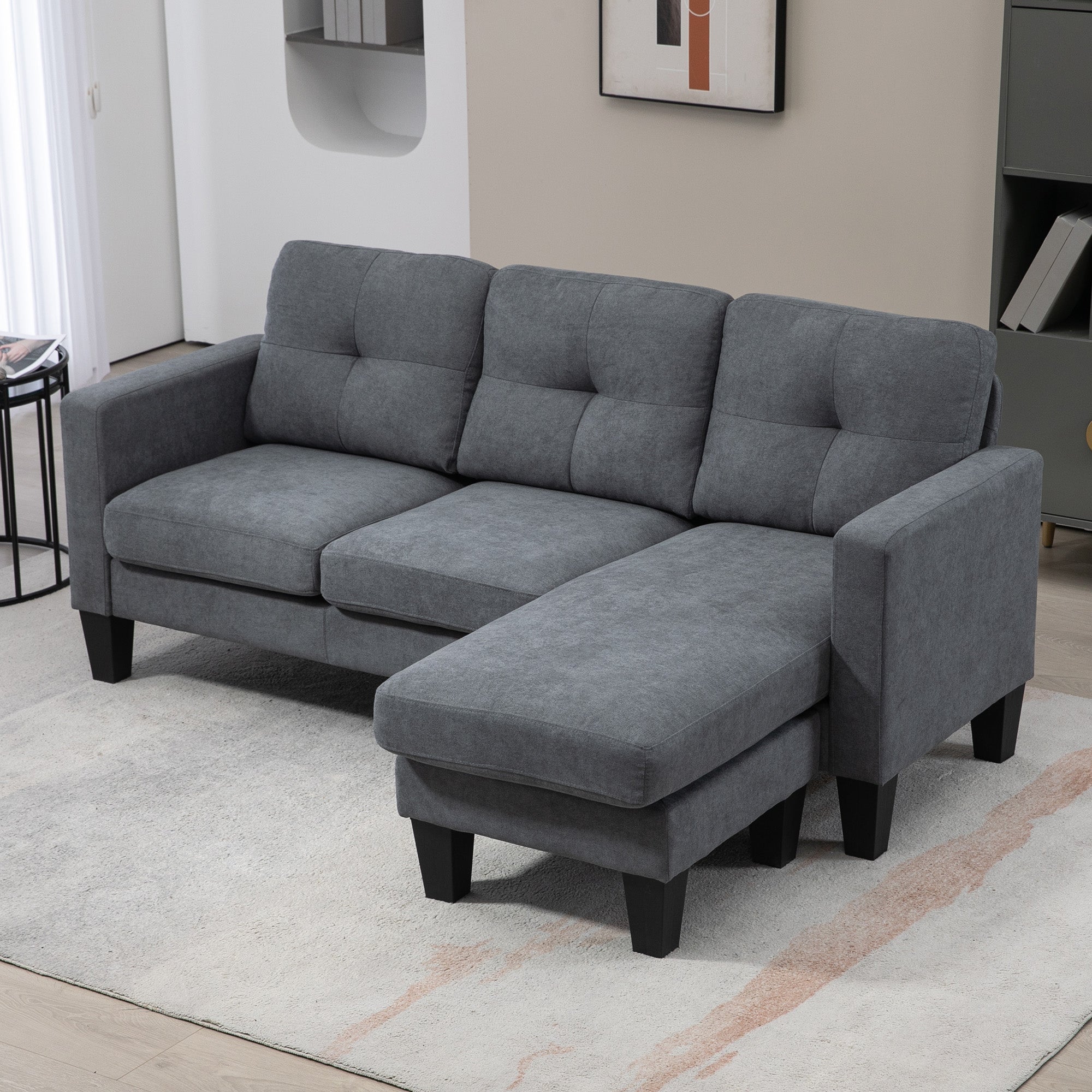 HOMCOM Ecksofa in L-Form, beidseitig anbringbare Chaiselongue, Polstersofa, Dunkelgrau