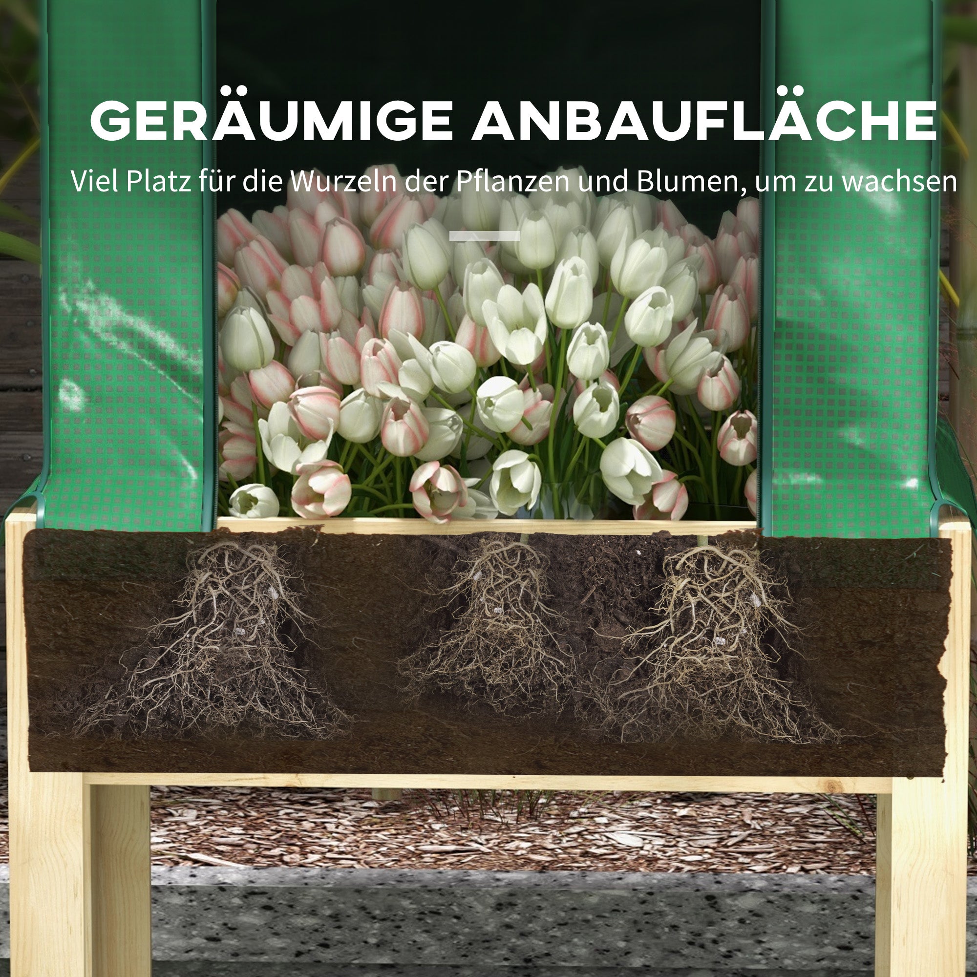 Outsunny 2-in-1 Hochbeet Pflanzenkasten Frühbeet Gewächshaus, 86  cm x 60cm x 165 cm, Natur + Grün