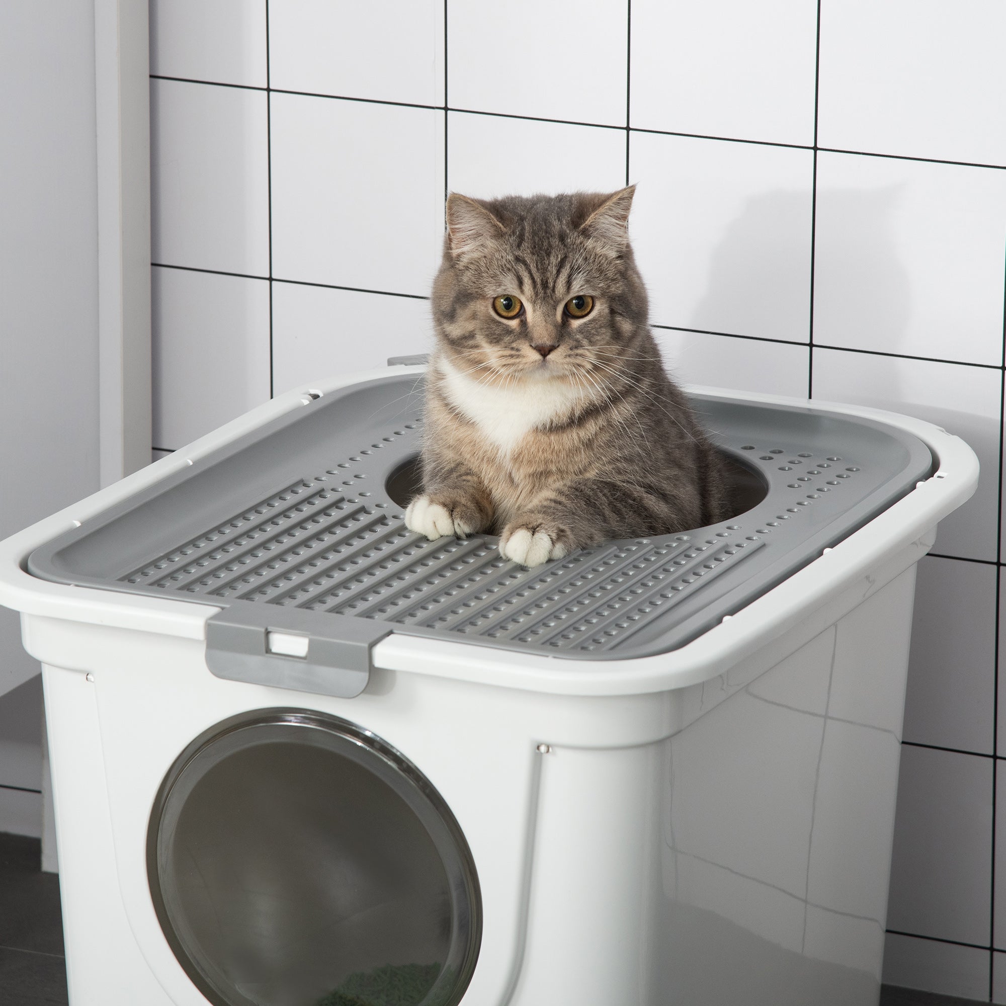 PawHut Katzenklo, 2-Wege-Katzenklo, inkl. Streuschaufel, Weiß + Grau
