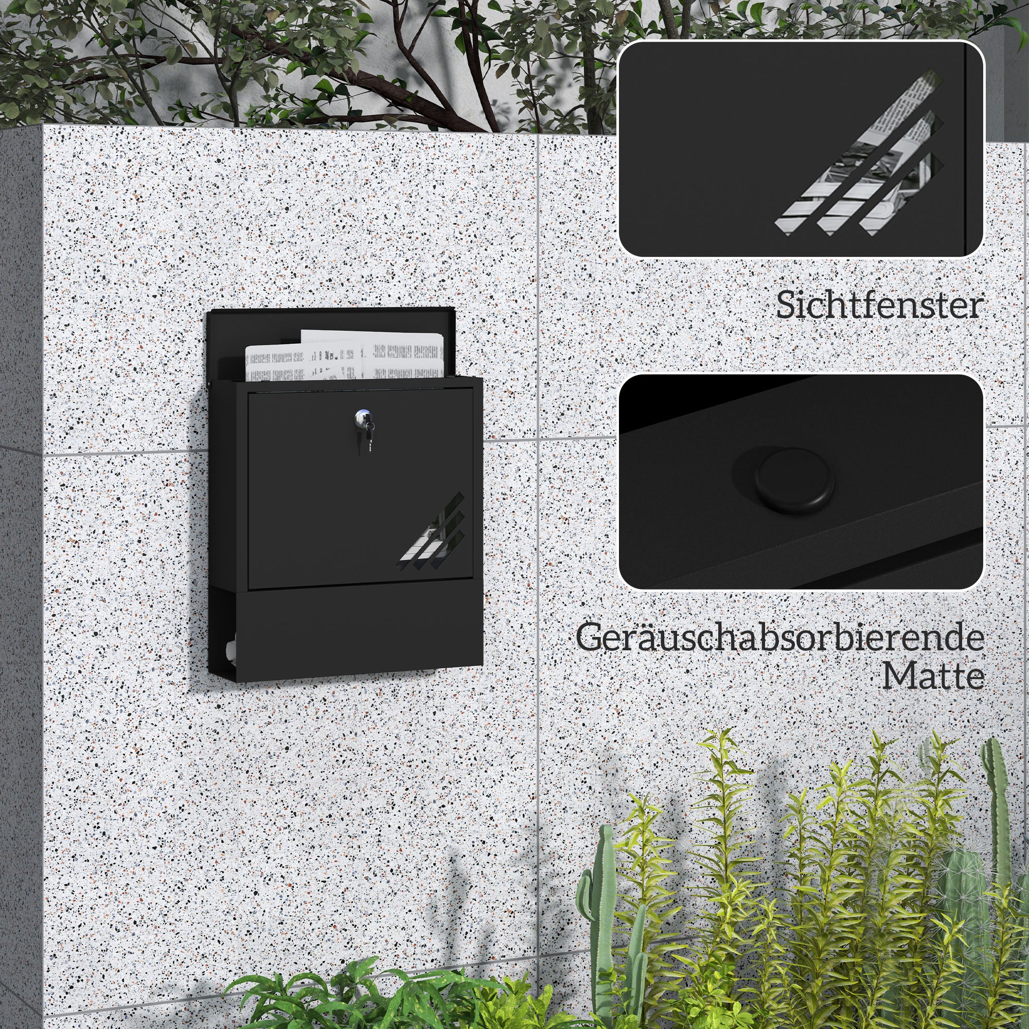 HOMCOM Briefkasten mit Sichtfenster, Wandmontage, abschließbar, Rost- und wetterfest, Grau