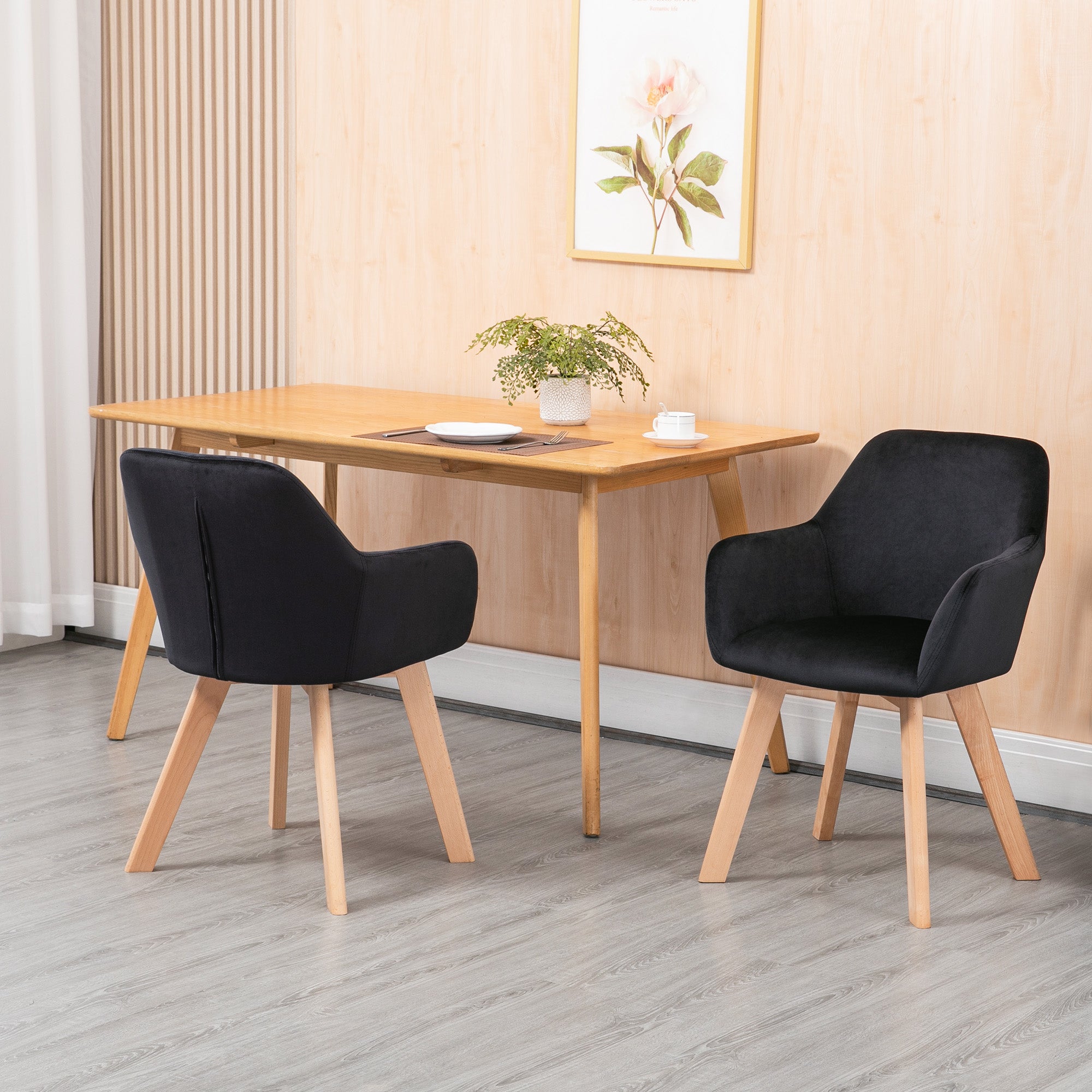 HOMCOM Esszimmerstühle 2er-Set ergonomisch Armlehnen Samt