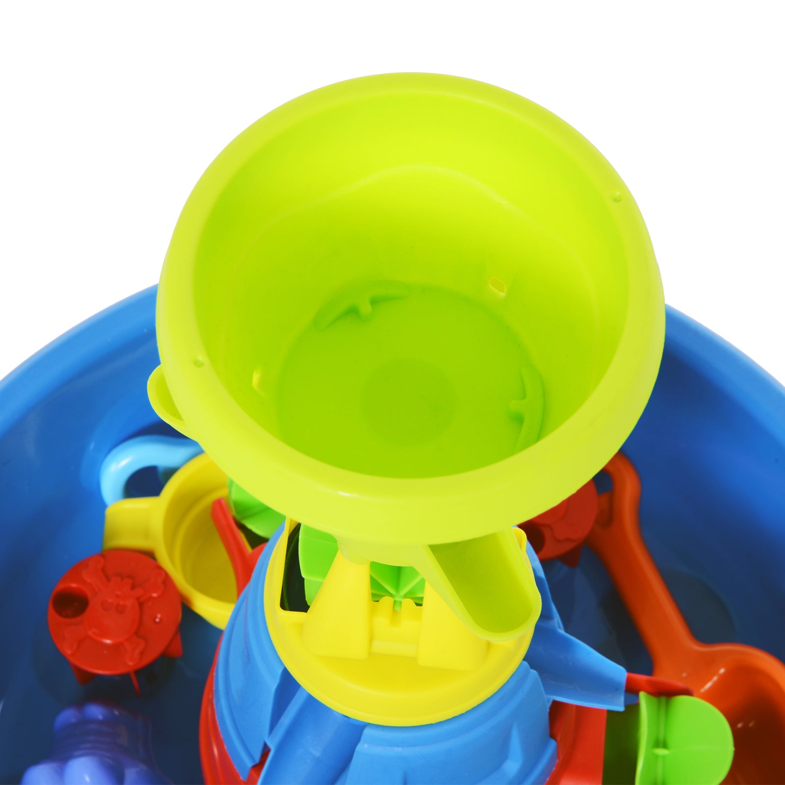 HOMCOM Kinder Sand- und Wasserspieltisch Spieltisch Spieltisch Outdoor Kinder Sandtisch mit 21-tlg. Zubehör, Wasserpark, Baby Spielzeug ab 3 Jahren, Kunststoff, Bunt, 46 x 46 x 72 cm