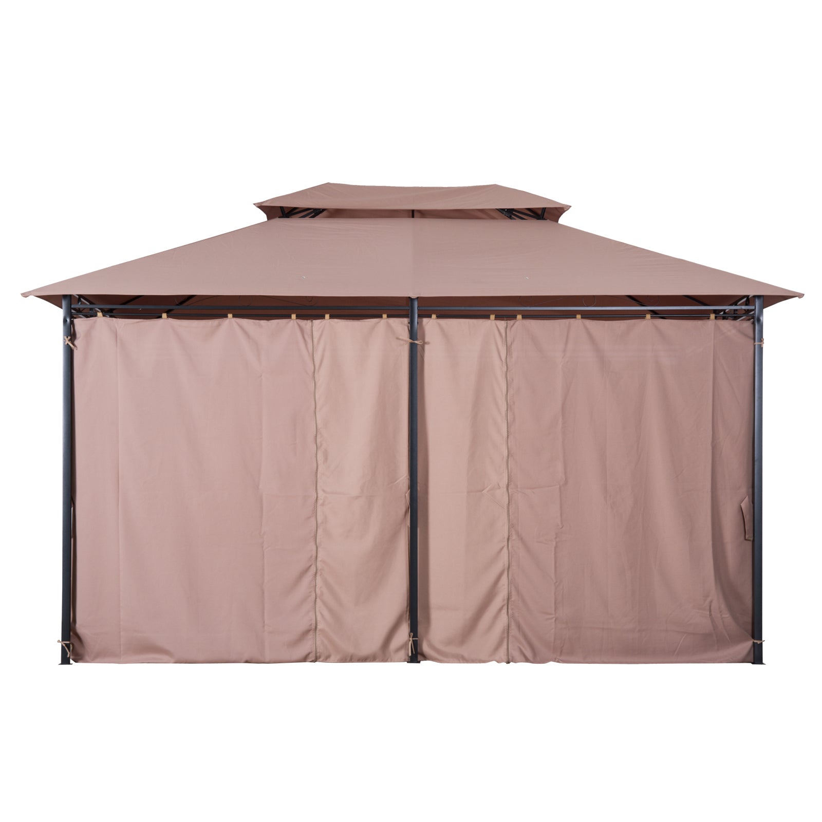 Outsunny Pavillon 3x4m Gartenpavillon mit 6 Seitenteilen Partyzelt Gartenzelt Festzelt mit Doppeldach Khaki