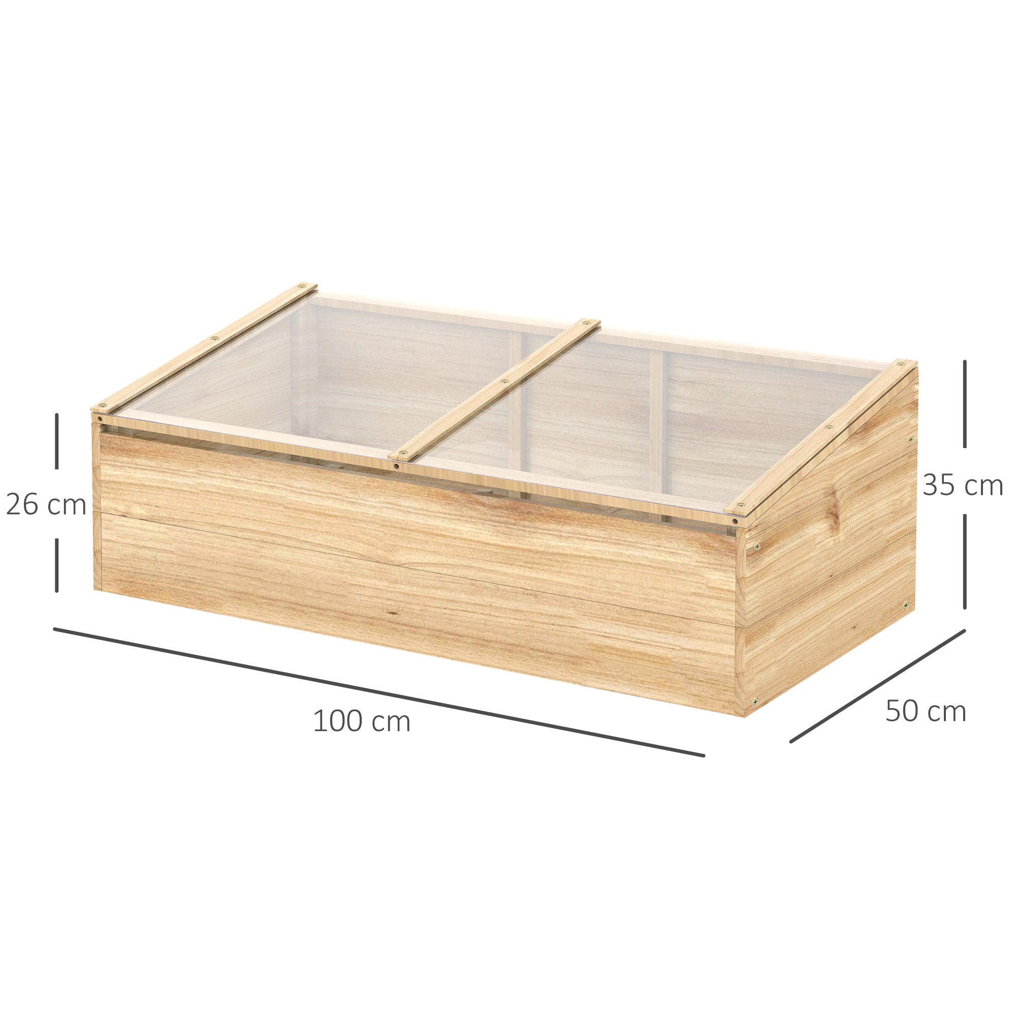 Outsunny Gewächshaus Holz Frühbeet Frühbeetkasten Treibhaus Garten & Pflanzkasten-System für Garten Balkon, 100 x 50 x 35 cm, Natur, Tanne, PC-Platte