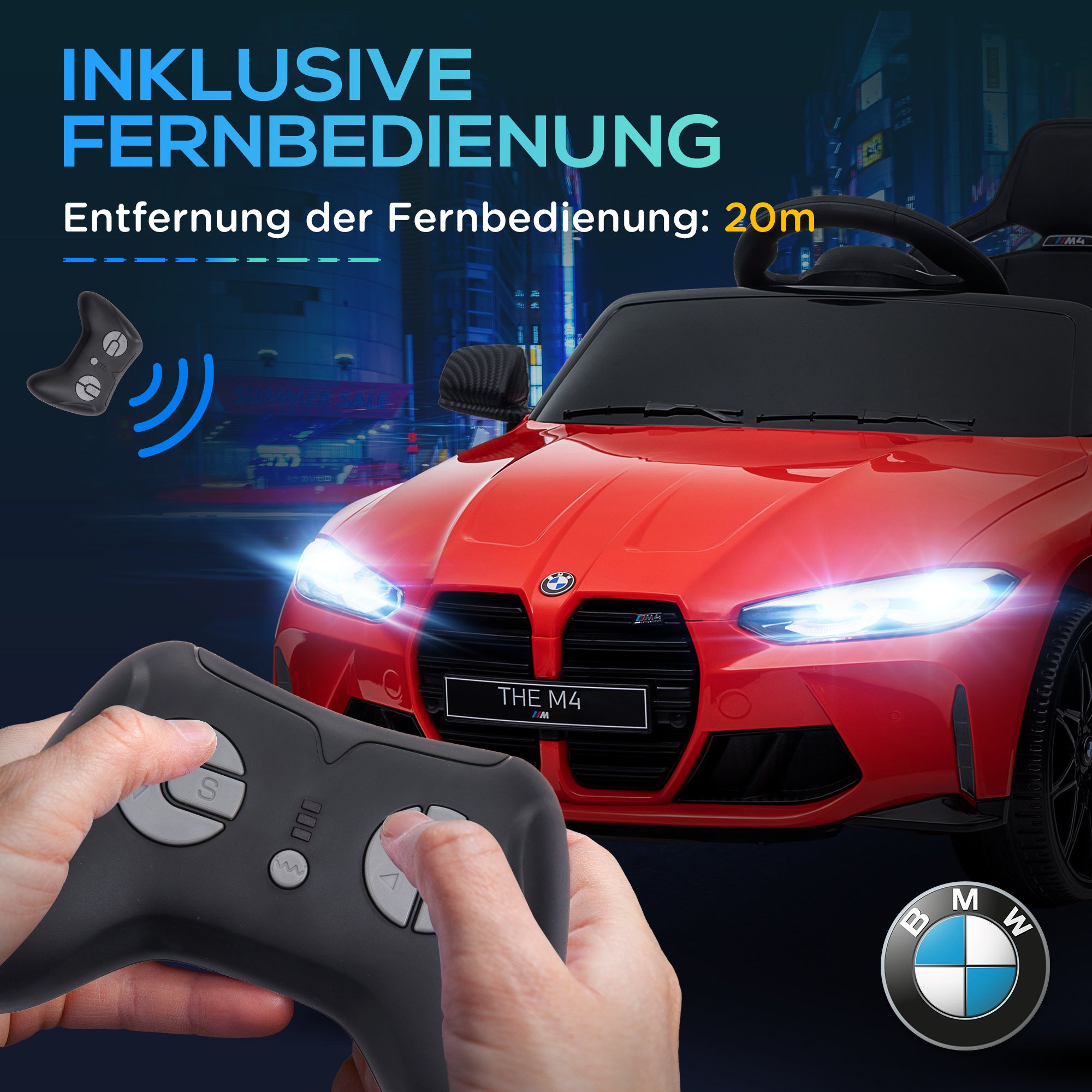 AIYAPLAY Elektro Kinderauto BMW M4, Sound & Licht, 3-5 km/h, inkl. Fernsteuerung, für 3-5 Jahre, Rot
