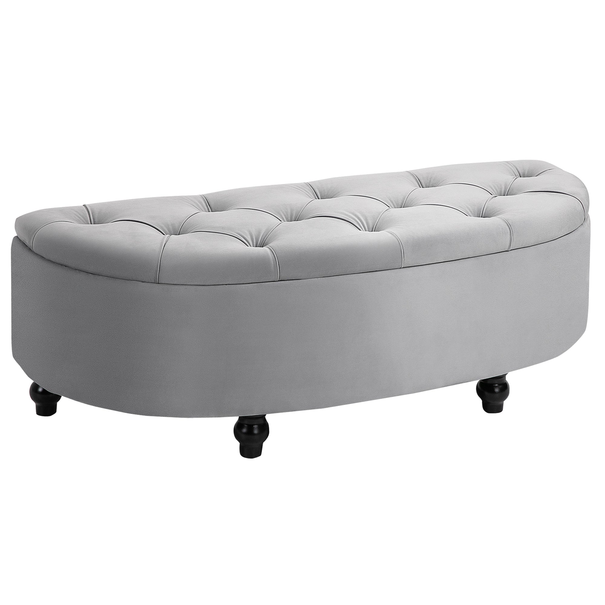 HOMCOM Sitzbank mit Stauraum Polsterbank mit Samtoptik, geöffnetem Deckel Sitztruhe mit Holzbeine, Truhenbank für Wohnzimmer Flur Schlafzimmer 120 x 46 x 42 cm, Grau