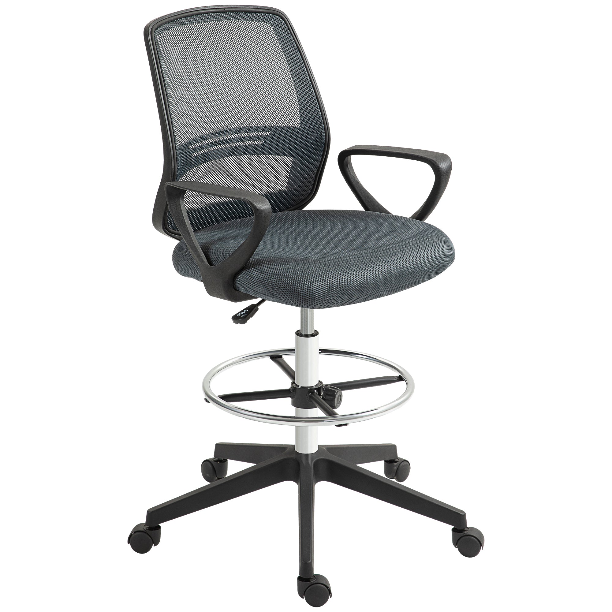 Vinsetto Bürostuhl Ergonomischer Schreibtischstuhl mit Armlehnen und Verstellbarer Fußring Netzbespannung Grau