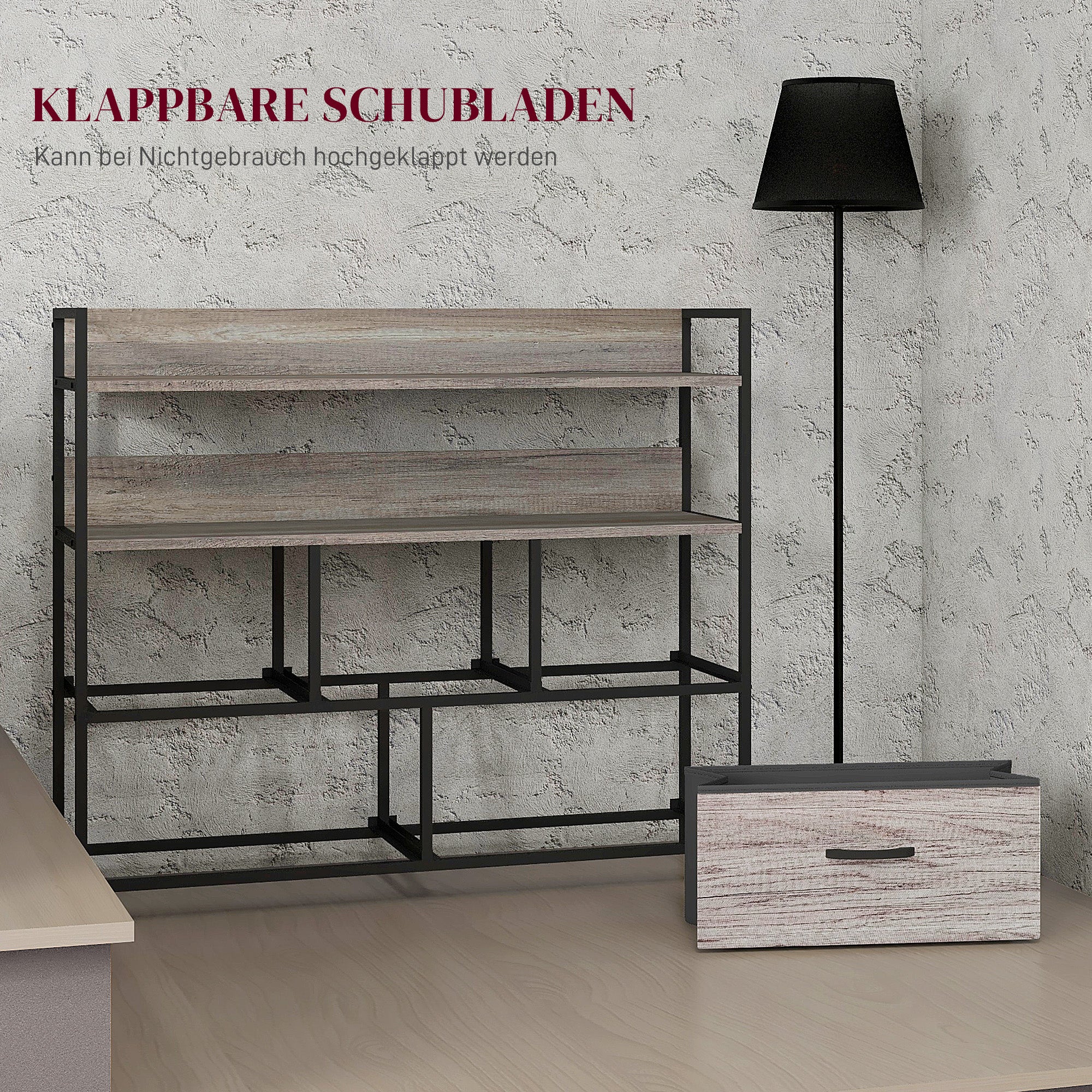 HOMCOM Stoff-Kommode, 5 faltbare Schubladen, 2 Regale, Stahlrahmen, 98 x 29 x 85 cm, Grau