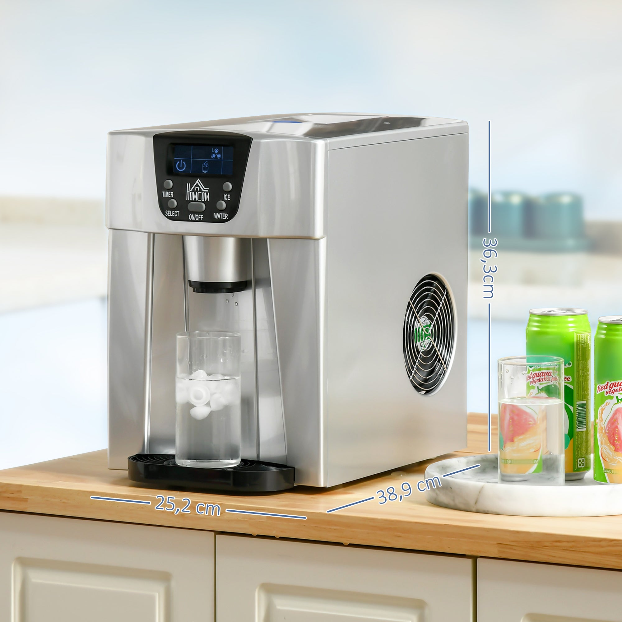HOMCOM Eiswürfelmaschine Eiswürfelbereiter Ice-Maker, Timer-Funktion, 1,2 L Wassertank,  Silber