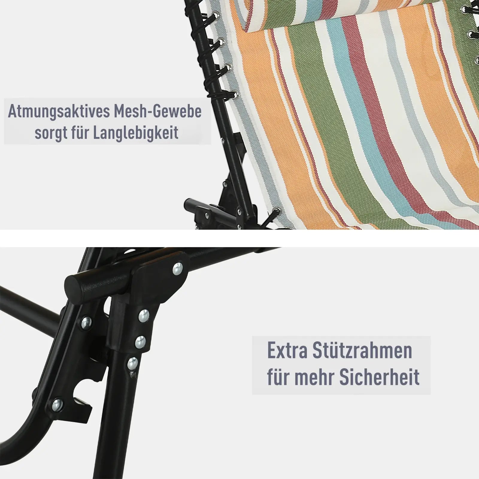 Outsunny Klappbare Sonnenliege mit 4-fach verstellbarer Rückenlehne, Mehrfarbig