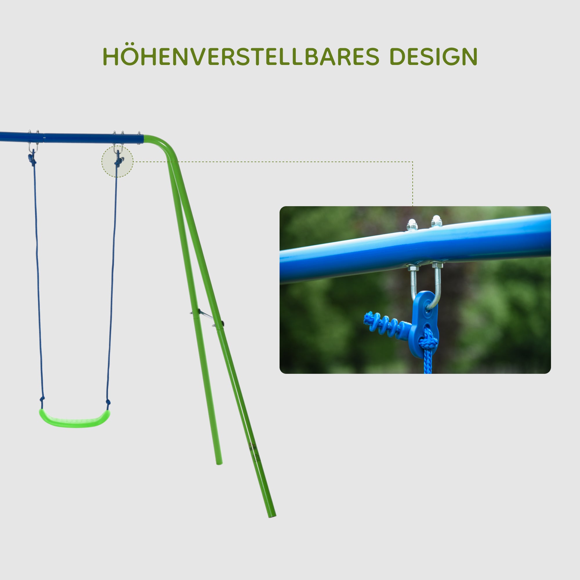 Outsunny Schaukelgestell, Outdoor-Schaukelgerüst mit 2 Schaukeln, Wippe, Kinderschaukel mit Metallgestell, Grün