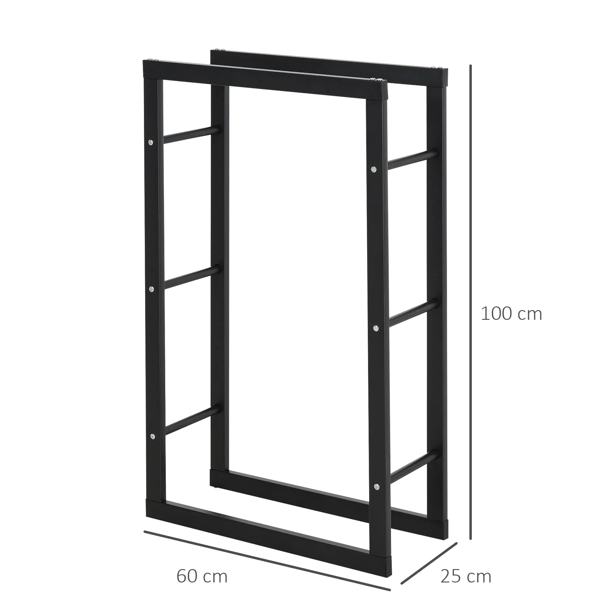 HOMCOM Kaminholzregal Metall 60 x 25 x 100 cm Brennholzregal Stapelhilfe Stahlrahmen bis 100kg Kaminholzunterstand Outdoor Holzregal Feuerholzregal für Garten Terrasse Außen Schwarz