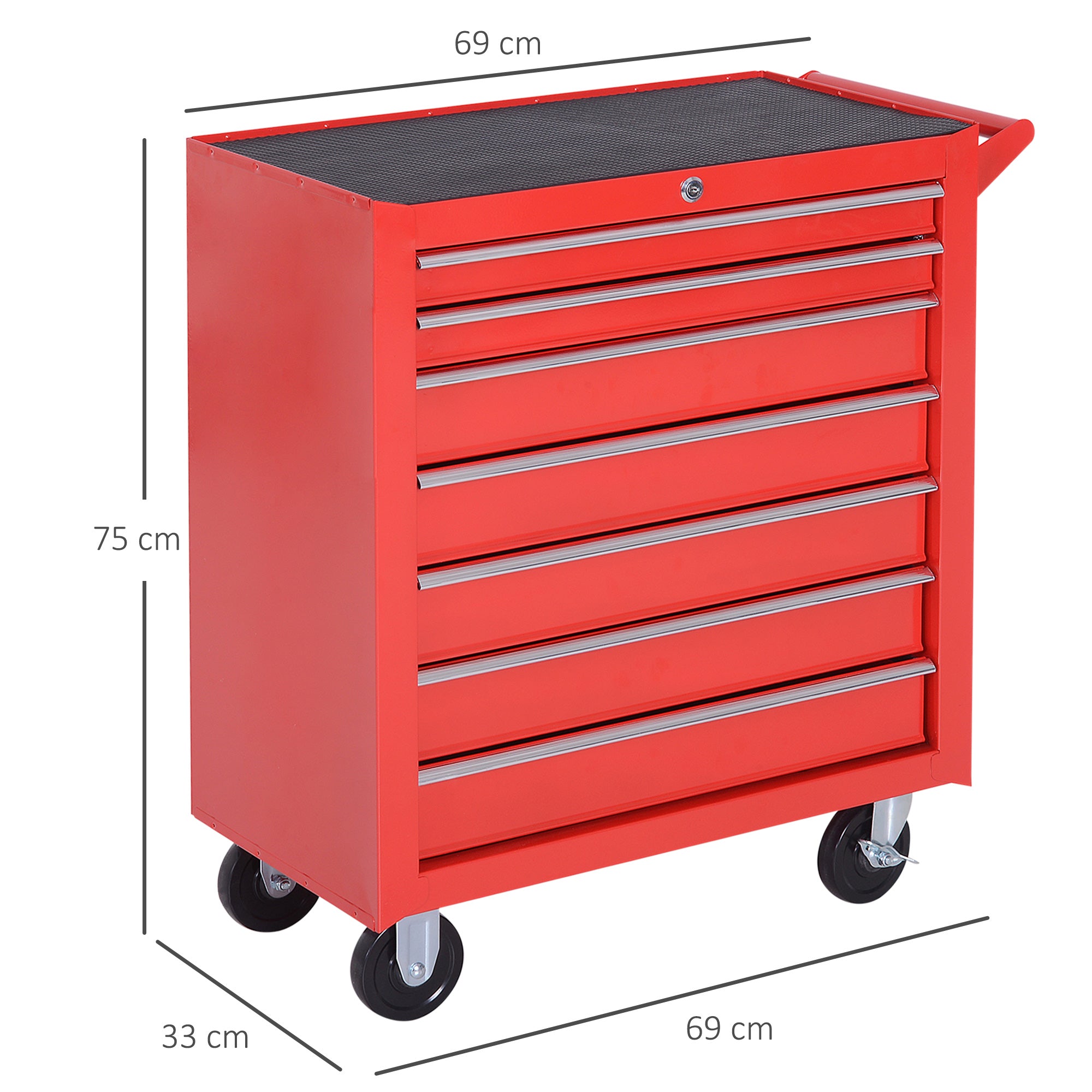 DURHAND Werkzeugwagen, 2 kleine & 5 große Schubladen, Stahl, bis 150 kg, 69 x 33 x 75 cm, Rot