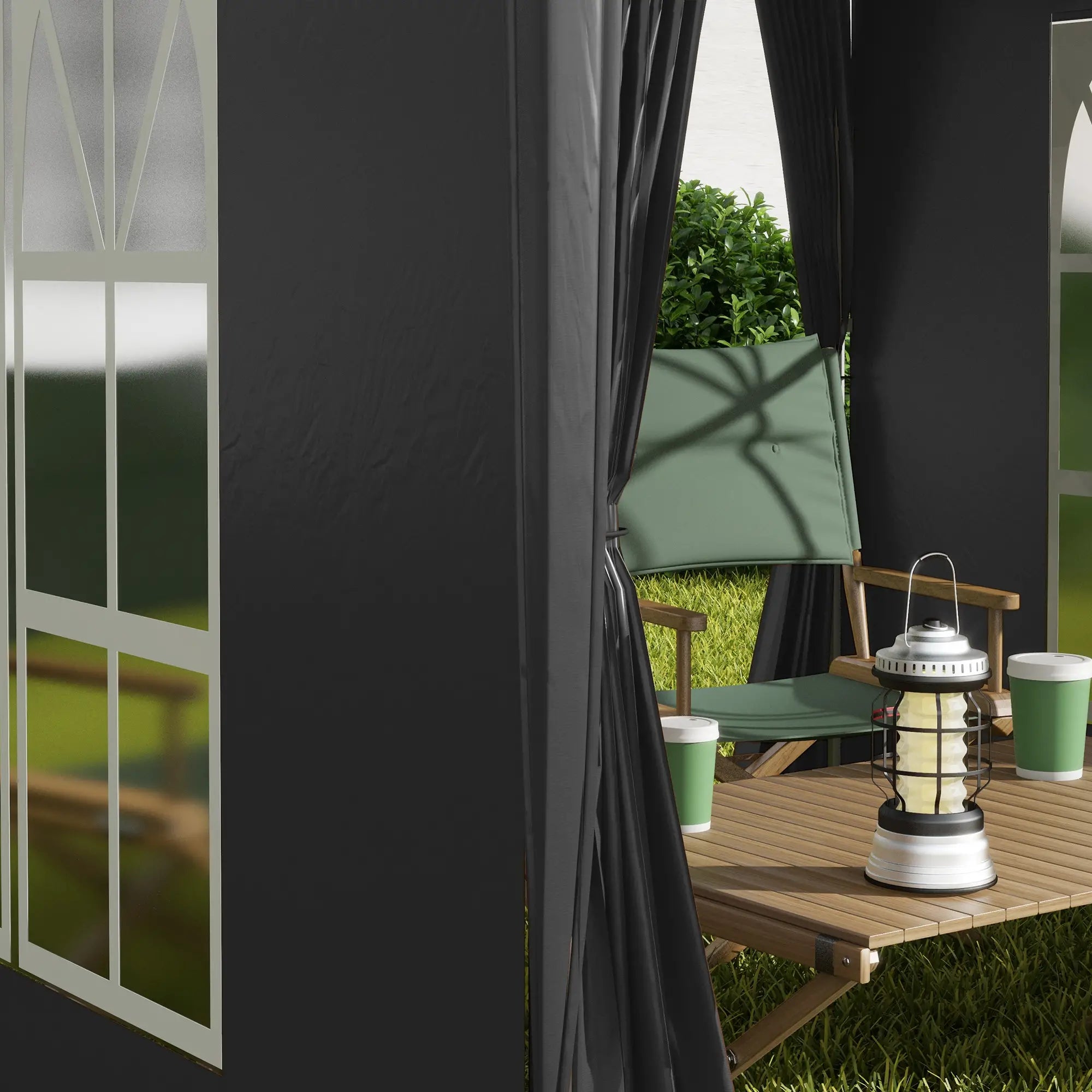Outsunny Faltpavillon 2x2?m Schwarz mit Seitenwänden