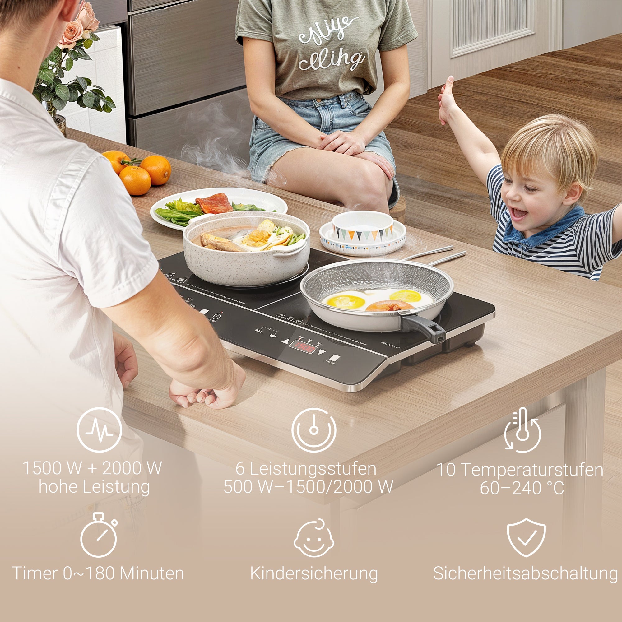 HOMCOM Tragbares Induktionskochfeld, 10-stufige Temperaturregelung, Touchpanel, Schwarz