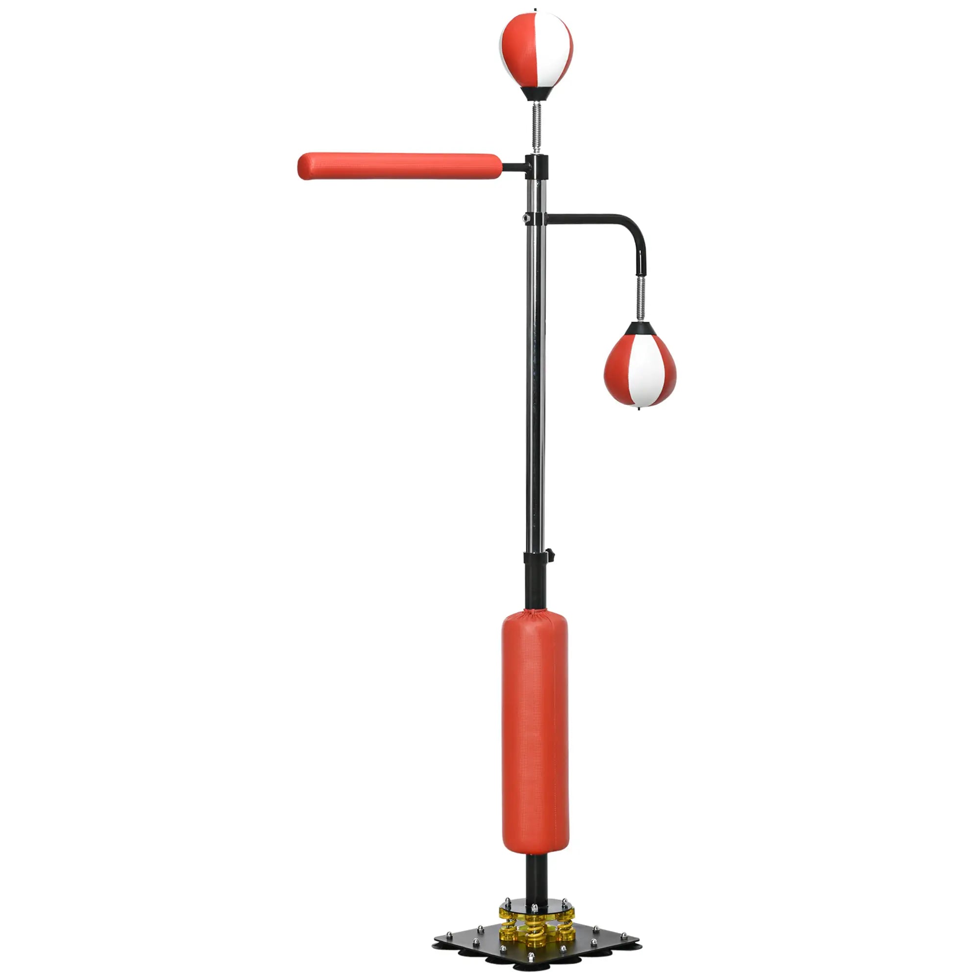 SPORTNOW Boxstand, zwei Speedballs, drehbare Boxstange, Kickpolster, höhenverstellbar, Stahl, 107 x 36 x 140-205cm