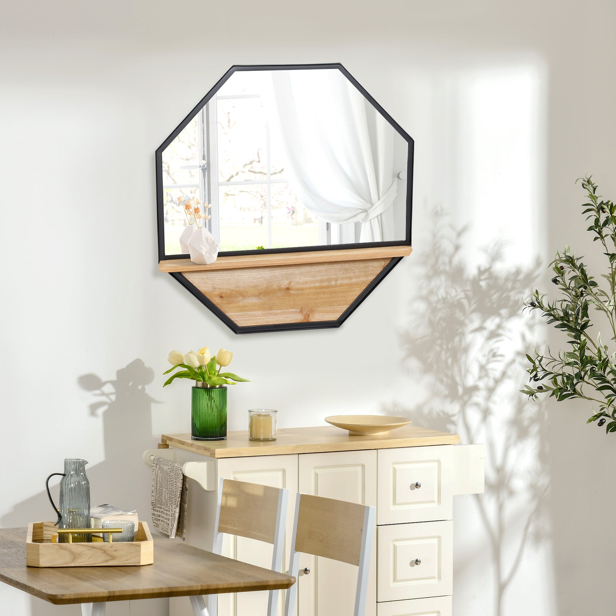 HOMCOM Wandspiegel Industrie Design mit Ablage Tannenholz