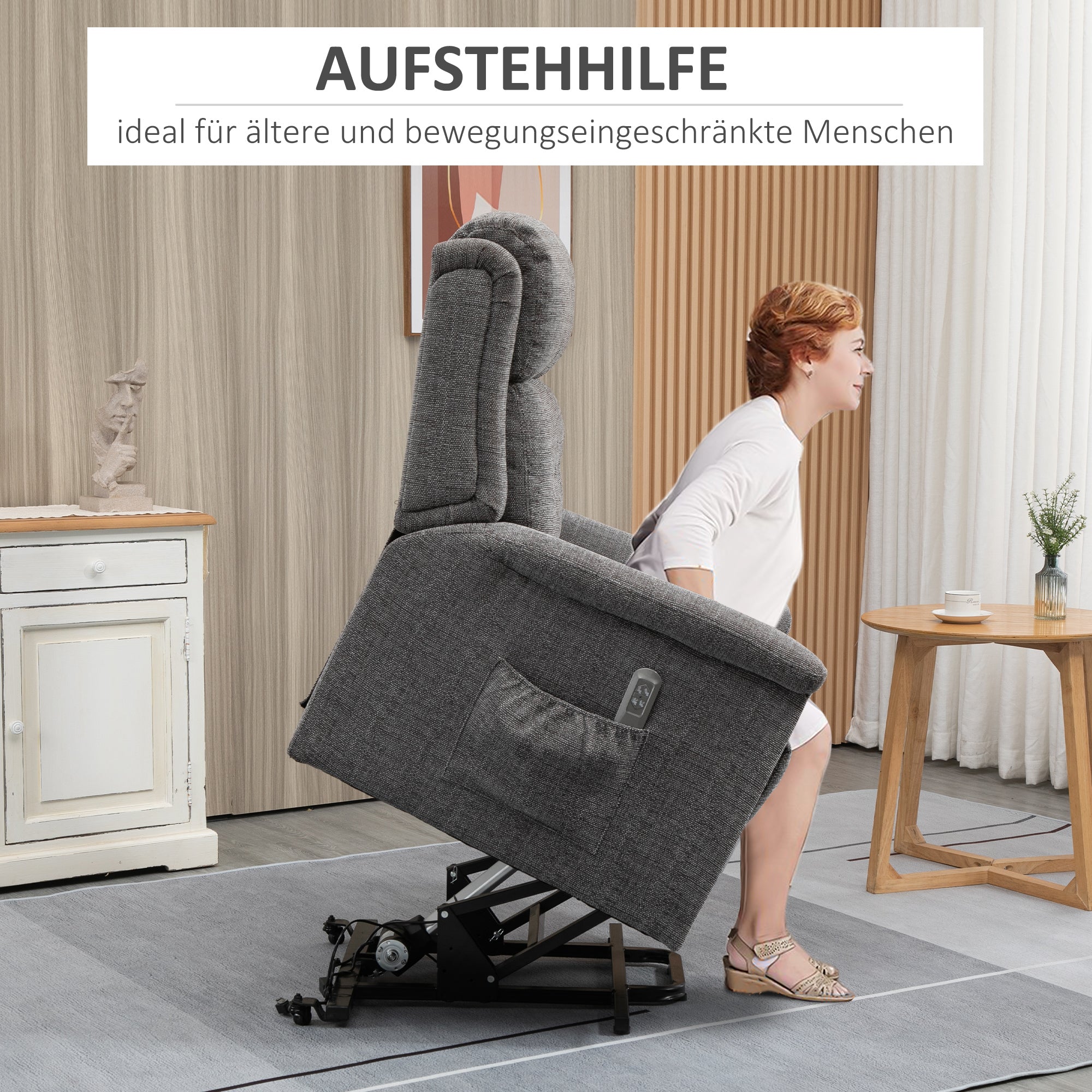 HOMCOM Relaxsessel mit Aufstehhilfe inkl. Fernbedienung Fußstütze Stahl Grau