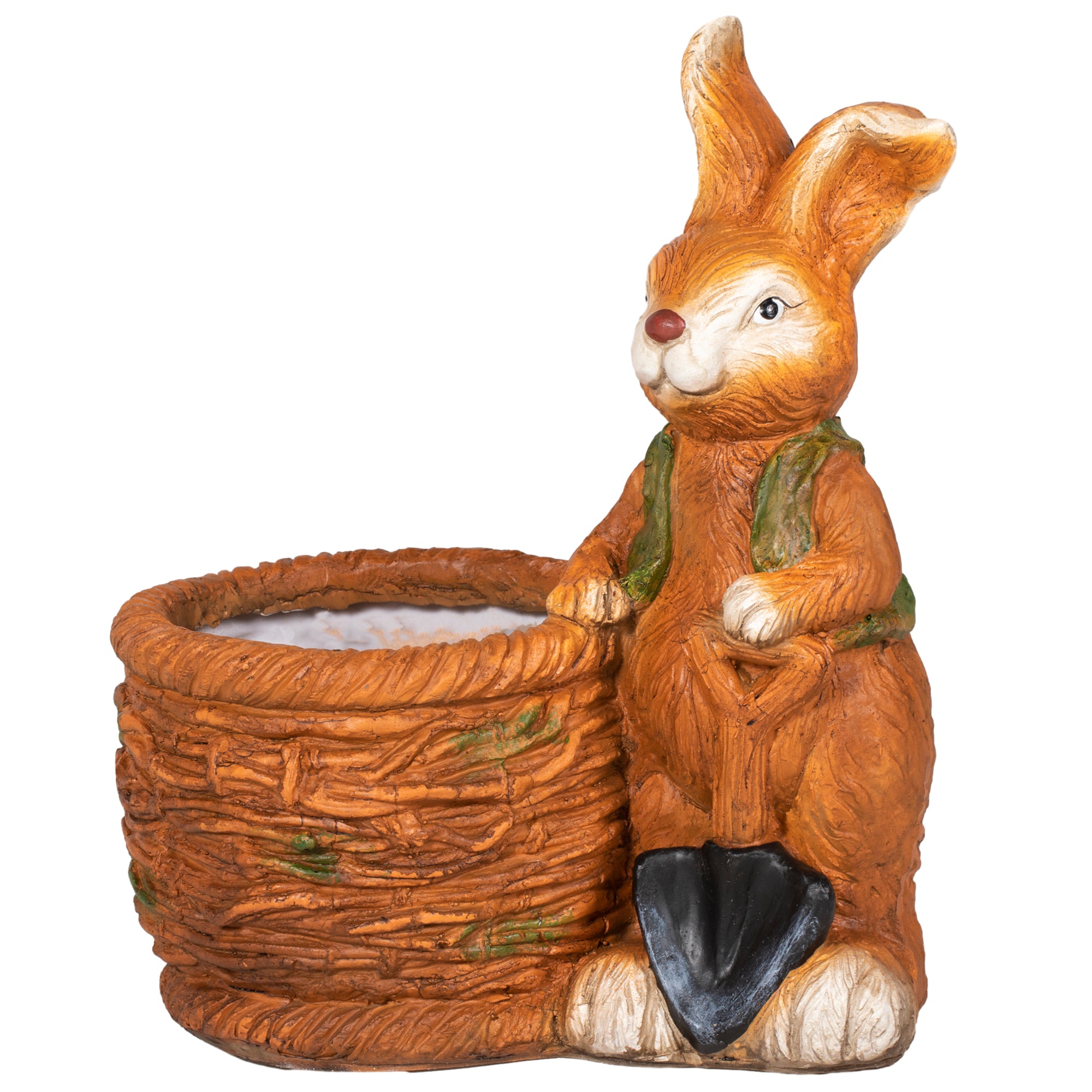 Outsunny Blumentopf, Hase mit Weidenkorb, wetterfest, 45x27x50cm, Braun