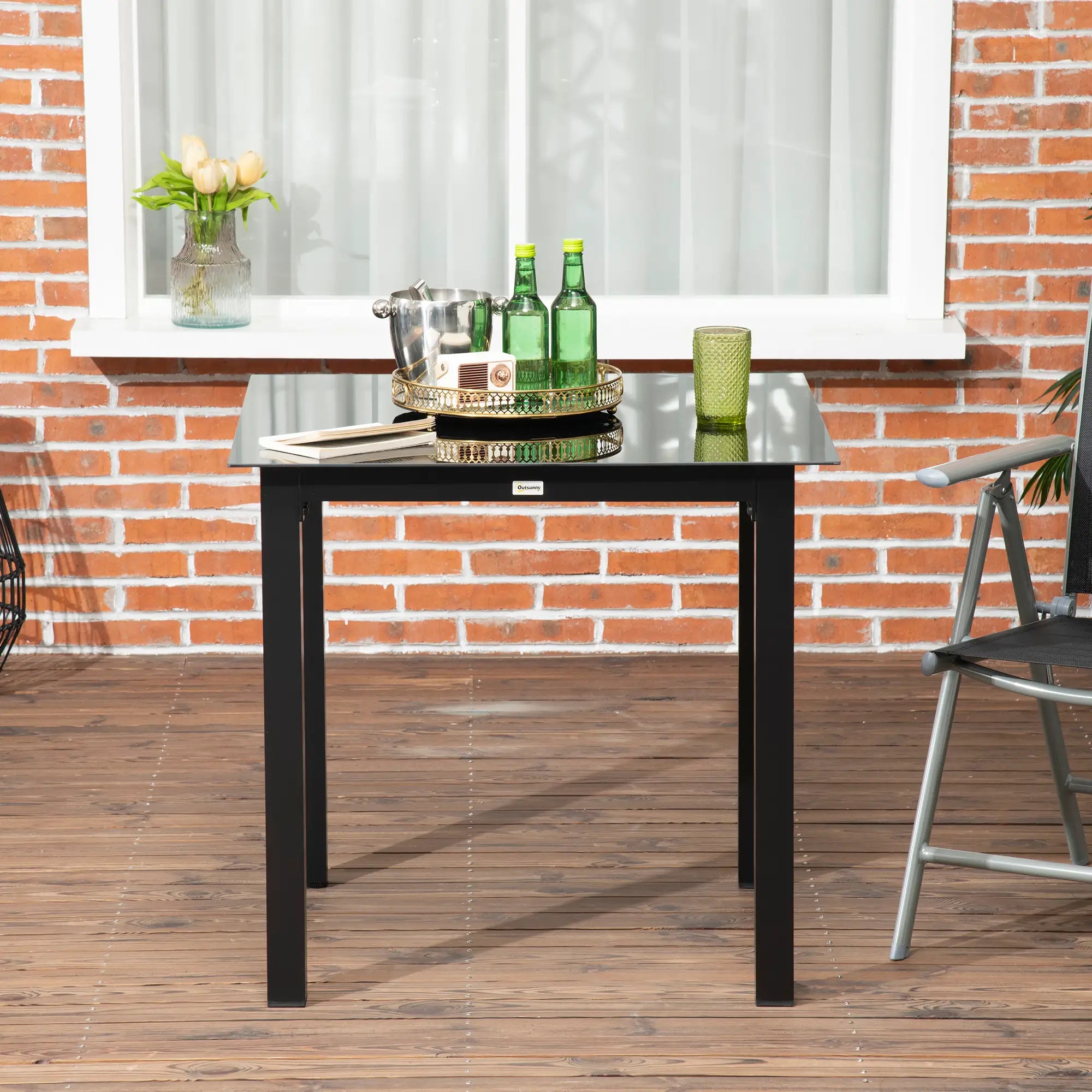 Outsunny Gartentisch 80×80?cm Aluminium Schwarz