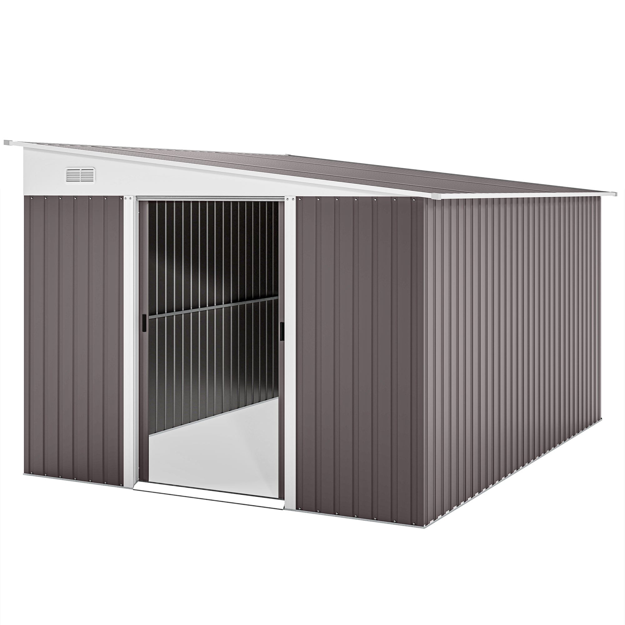 Outsunny Metall-Geräteschuppen Schrägdach verriegelbare Doppeltür 2,8 x 3,45 x 2,01m Grau