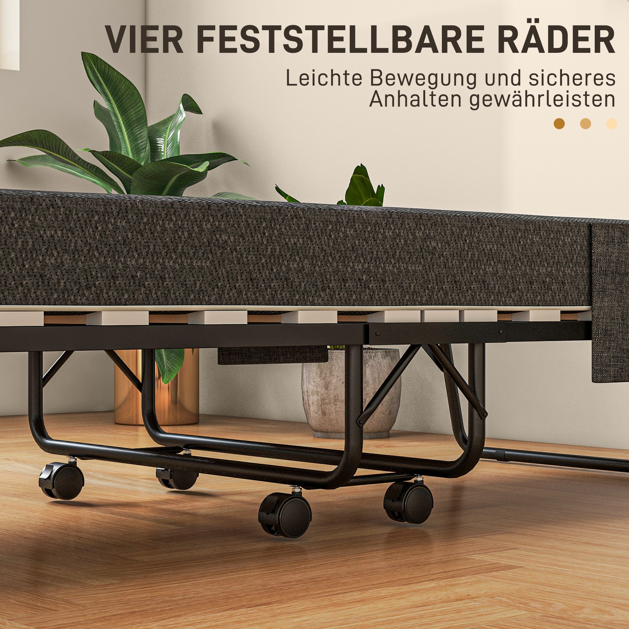 HOMCOM Klappbett, Matratze, 4 Rollen, Metallgestell, bis 150 kg, 190 x 80 x 42 cm, Dunkelgrau