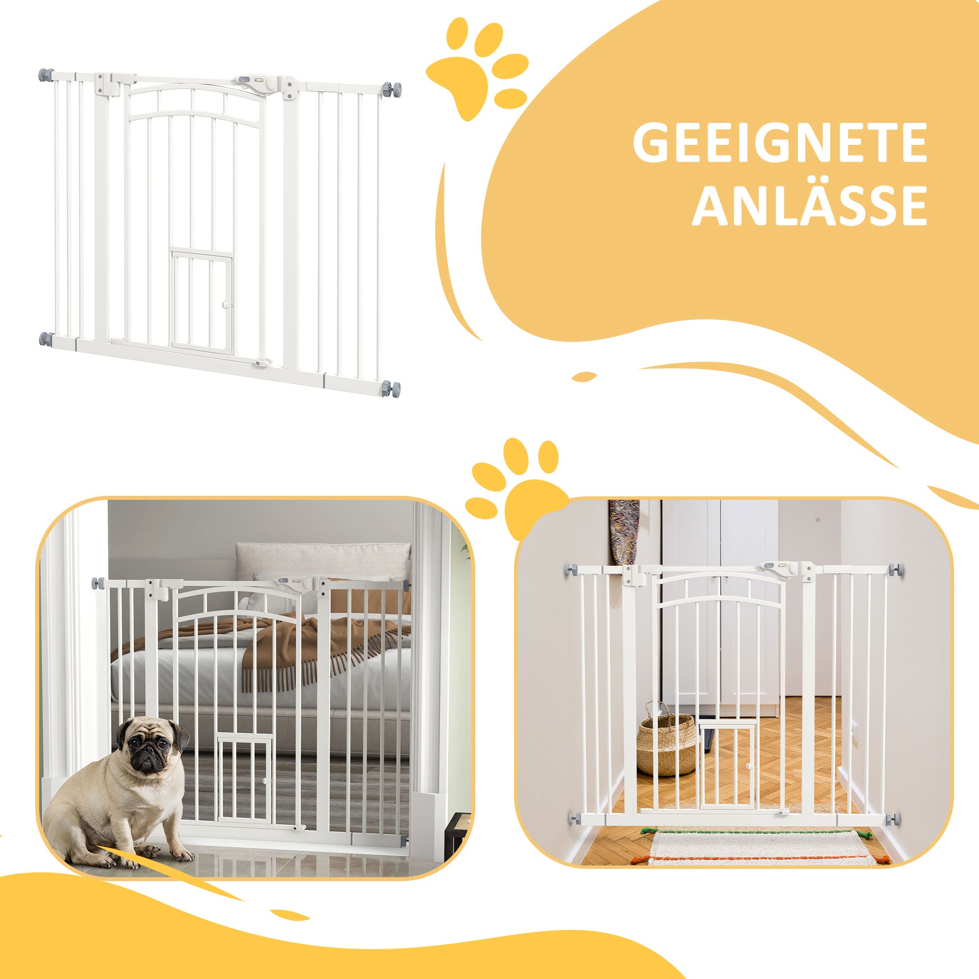 PawHut Treppenschutzgitter Hundeschutzgitter, automatisches Schließen, Einhandbedienung,100 cm x 4 cm x 76 cm, Weiß