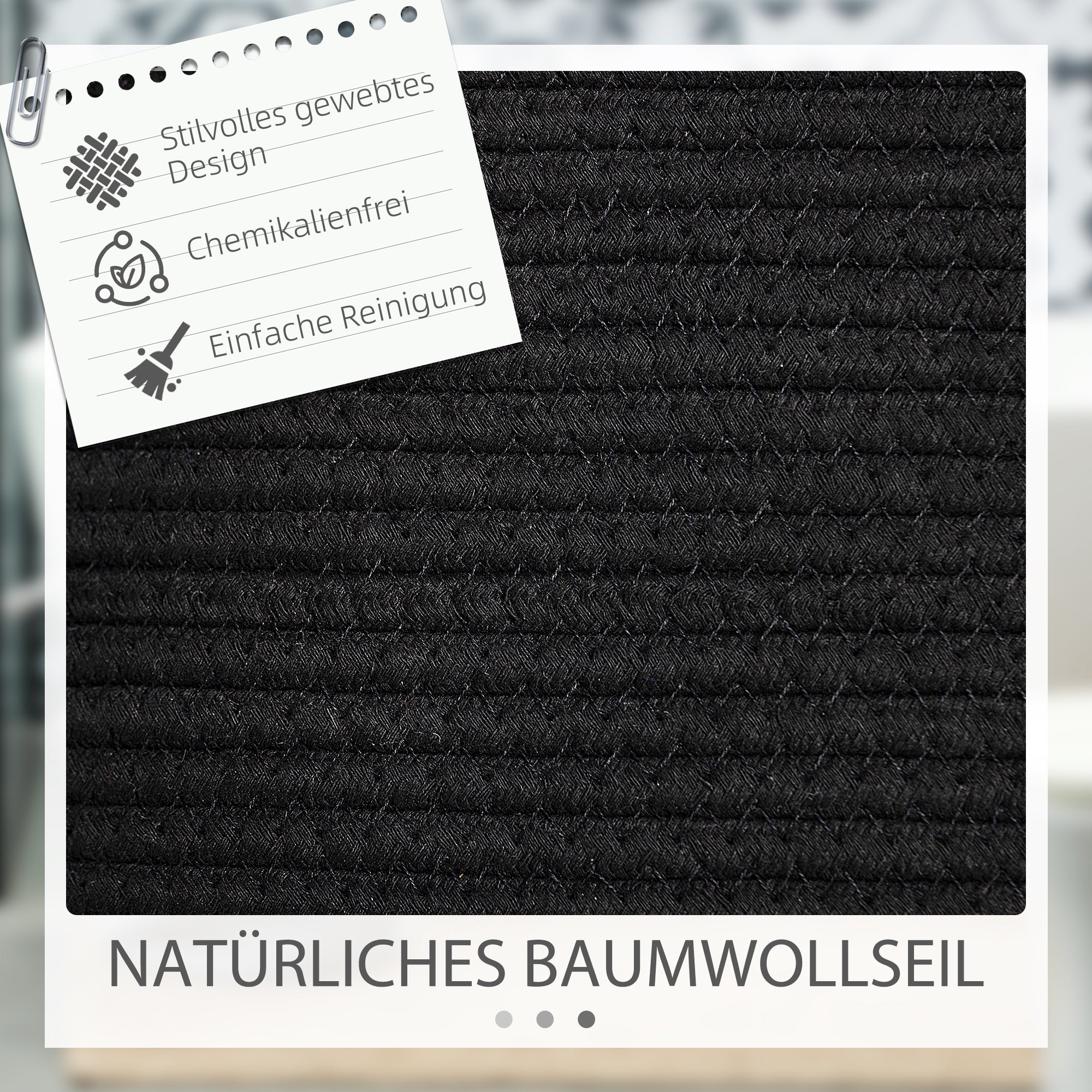 HOMCOM Wäschesack, 88L, tragbar, faltbar, Kunstledergriffe, Baumwolle, Ø56 x 35,5H cm, Schwarz