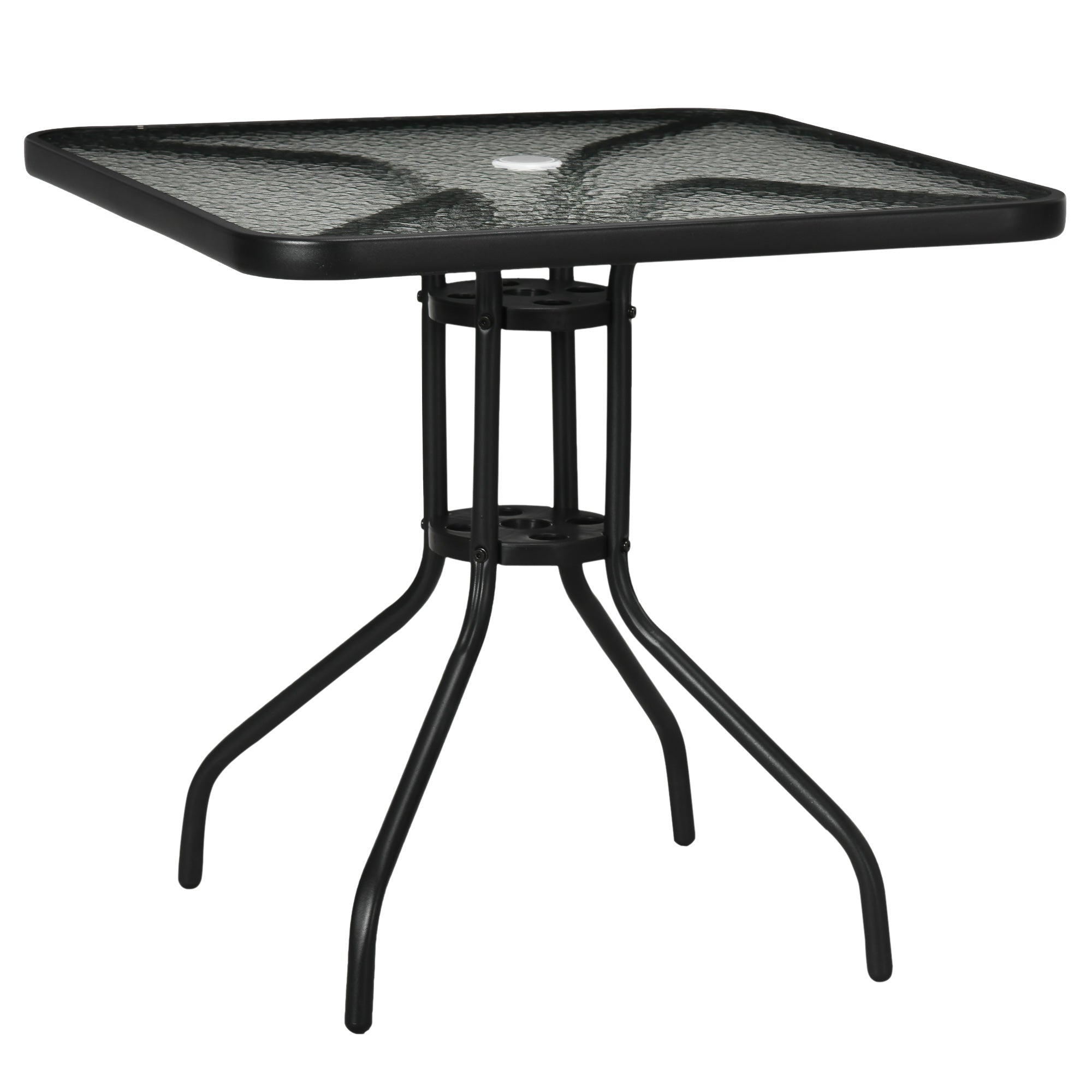 Outsunny Gartentisch Abnehmbar Metall 76x76 cm Wetterfest Balkontisch mit Schirmloch, rutschfest Schwarz