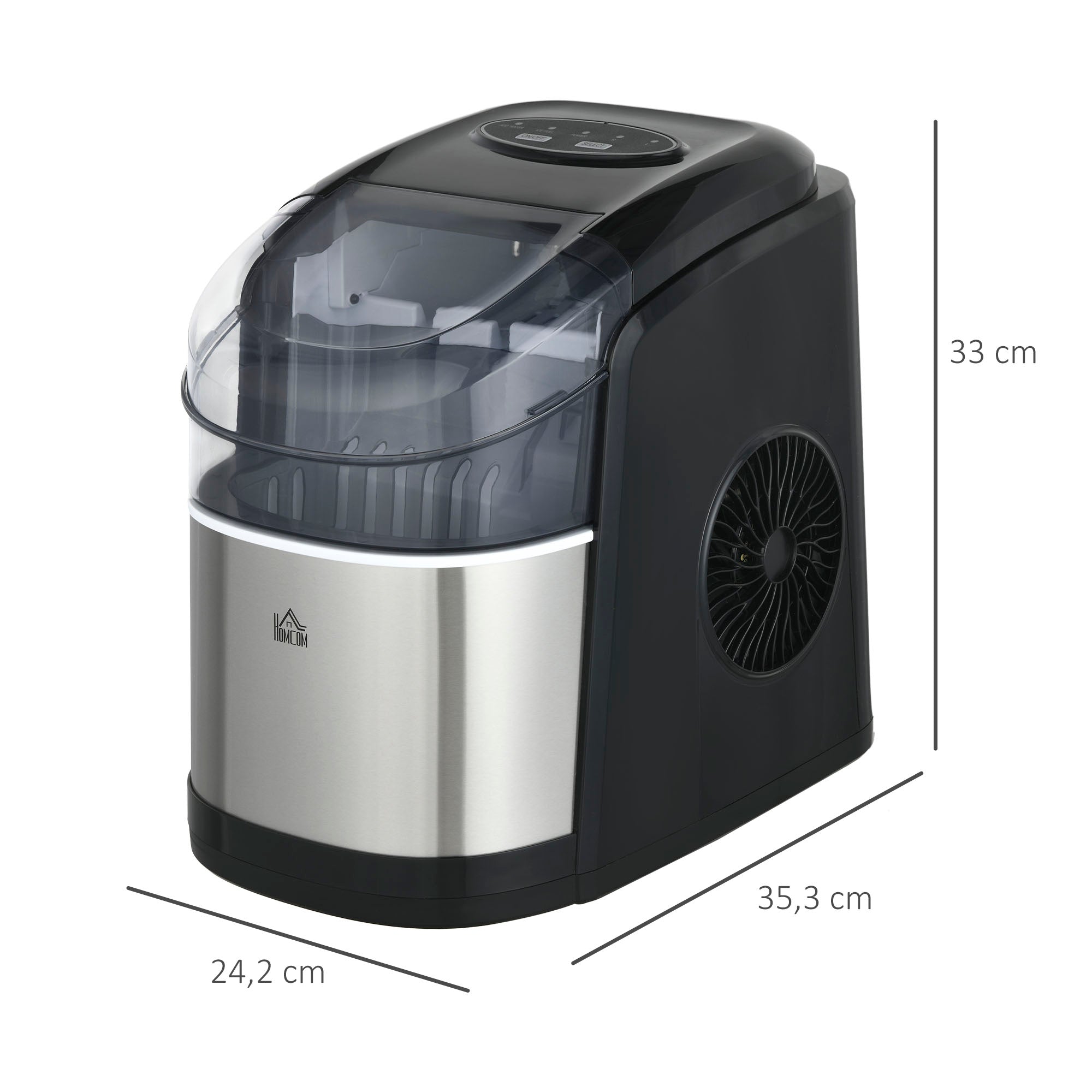 HOMCOM Eiswürfelmaschine Eiswürfelspender, Ice-Maker, 12kg/Tag, 9 Stück/ 6-12Minuten, Silber