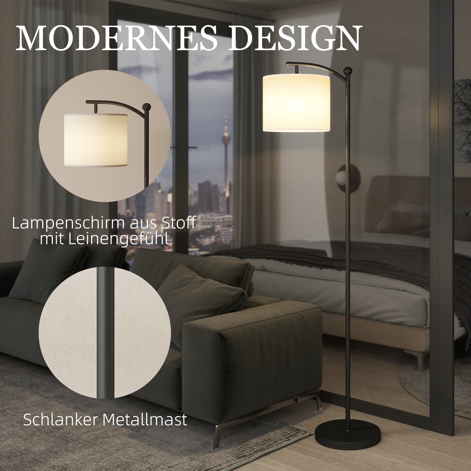 HOMCOM Stehlampe, verstellbare Lichtoptionen, Fußschalter, Fernbedienung, Metall, Schwarz