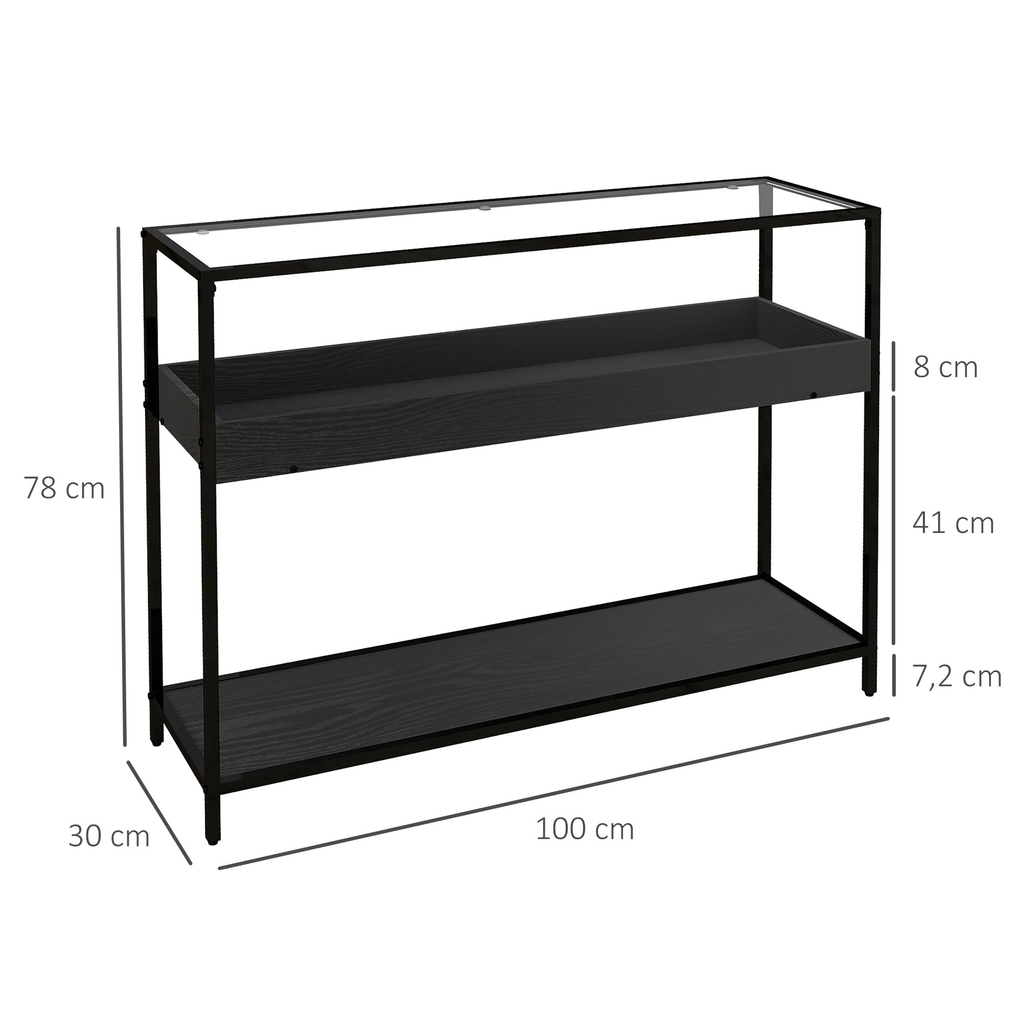 HOMCOM Konsolentisch mit 2 Regalen, Flurtisch, Flurkonsole, Schwarz