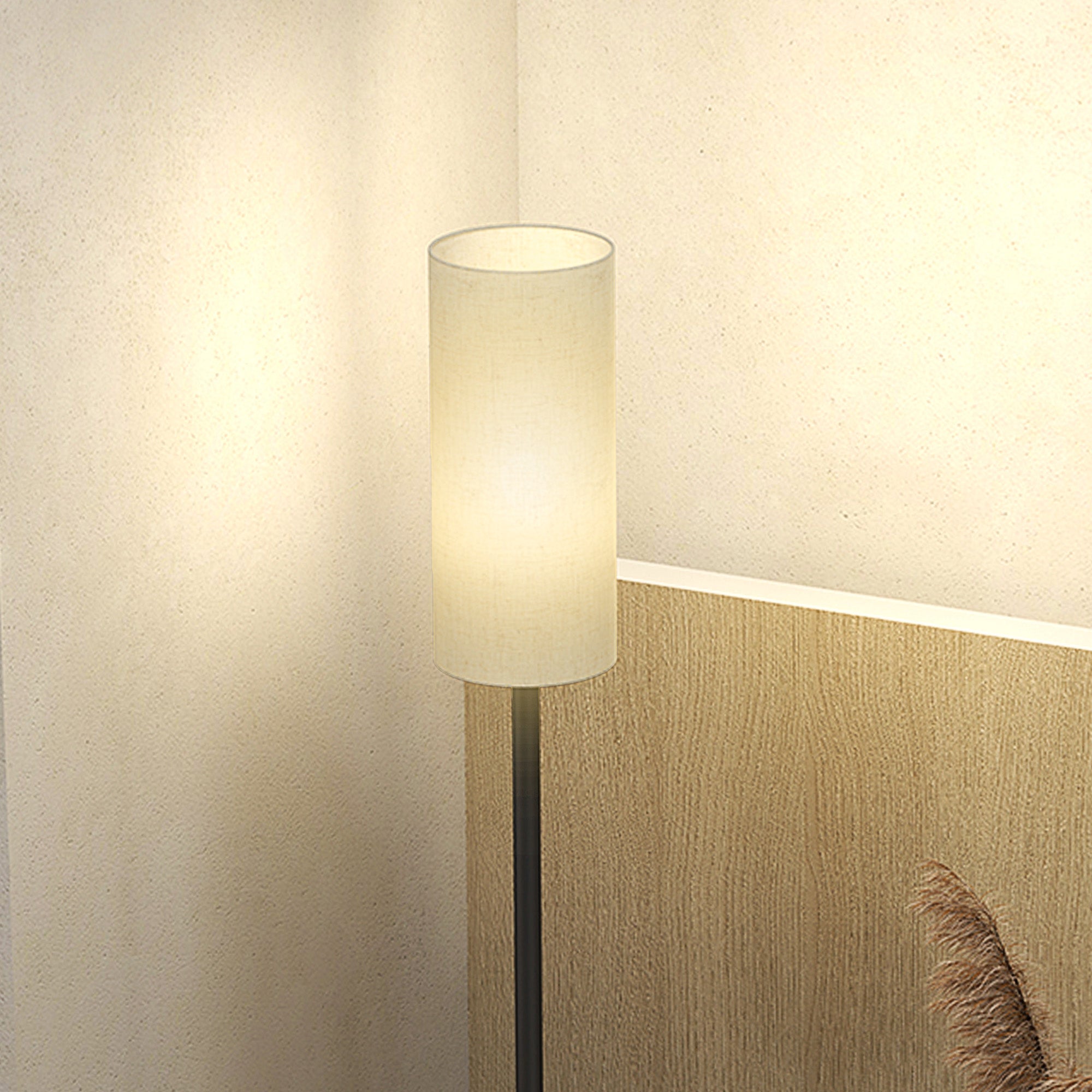 HOMCOM Stehlampe, Schirm in Leinenoptik, Metallstange, Fußschalter, Weiß