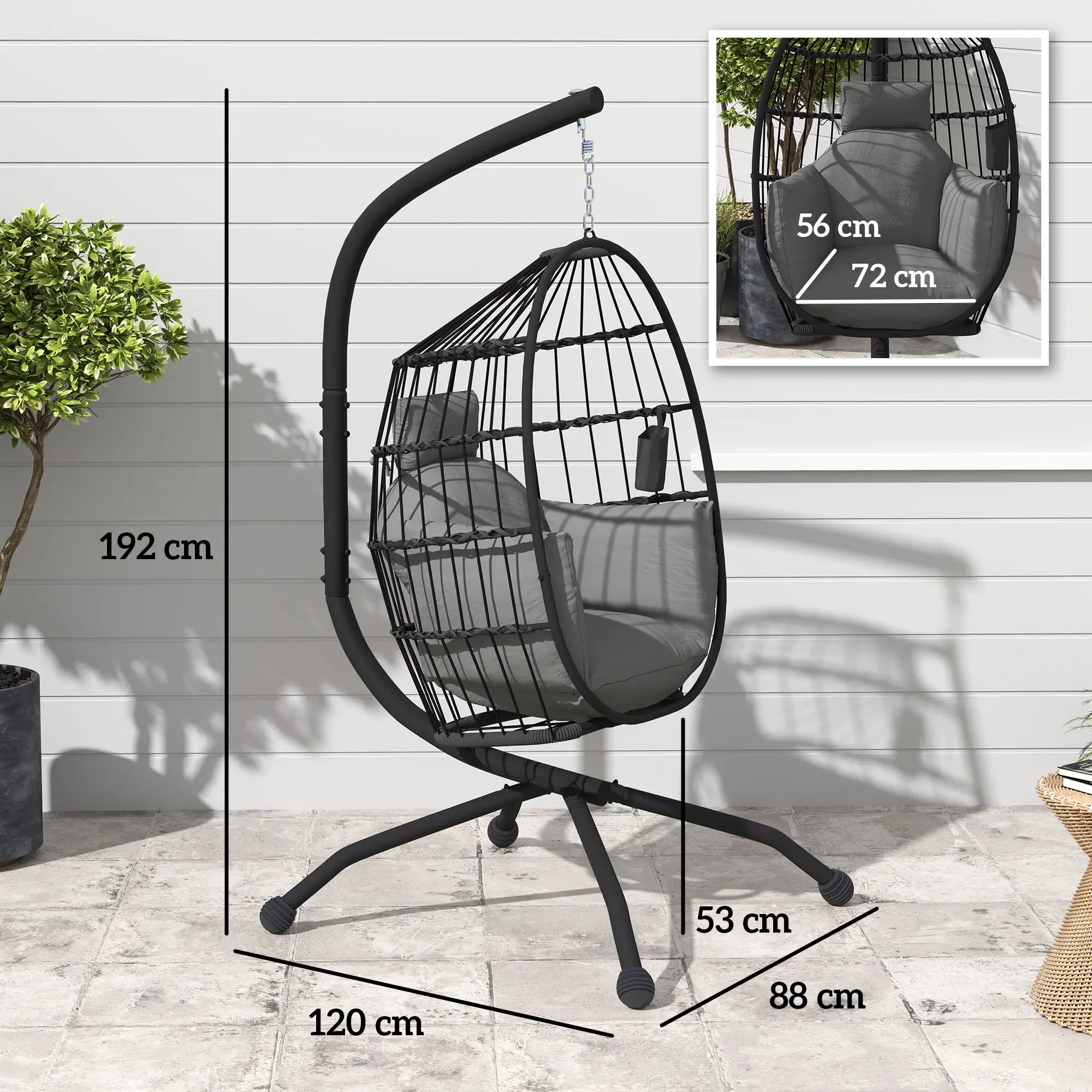 Outsunny Hängesessel Outdoor faltbar mit Becherhalter