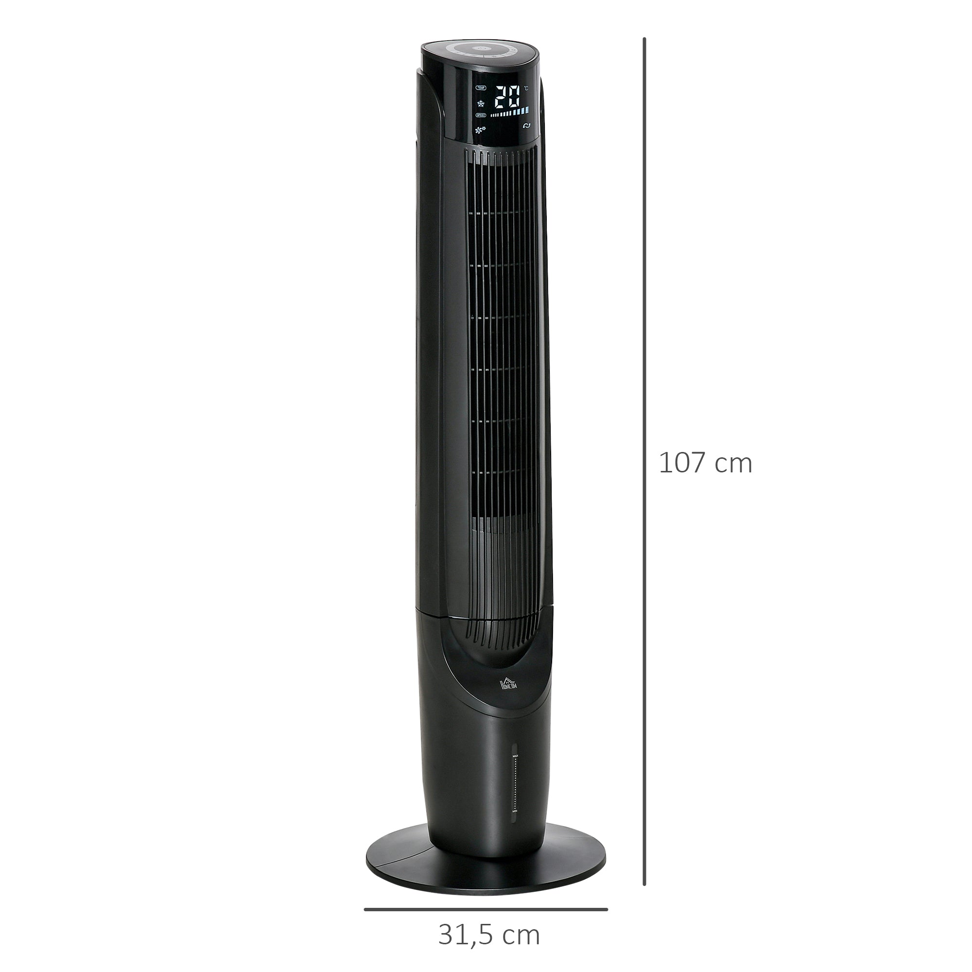 HOMCOM Turmventilator, Klimaanlage mit 4 Modi, 3 Geschwindigkeiten, Timer, Kunststoff