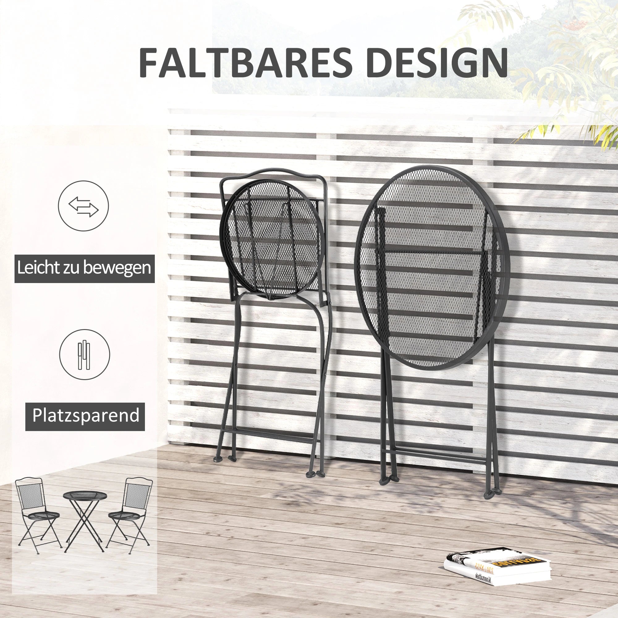 Outsunny Gartenmöbelset 3-teilig faltbar Balkonset Outdoor