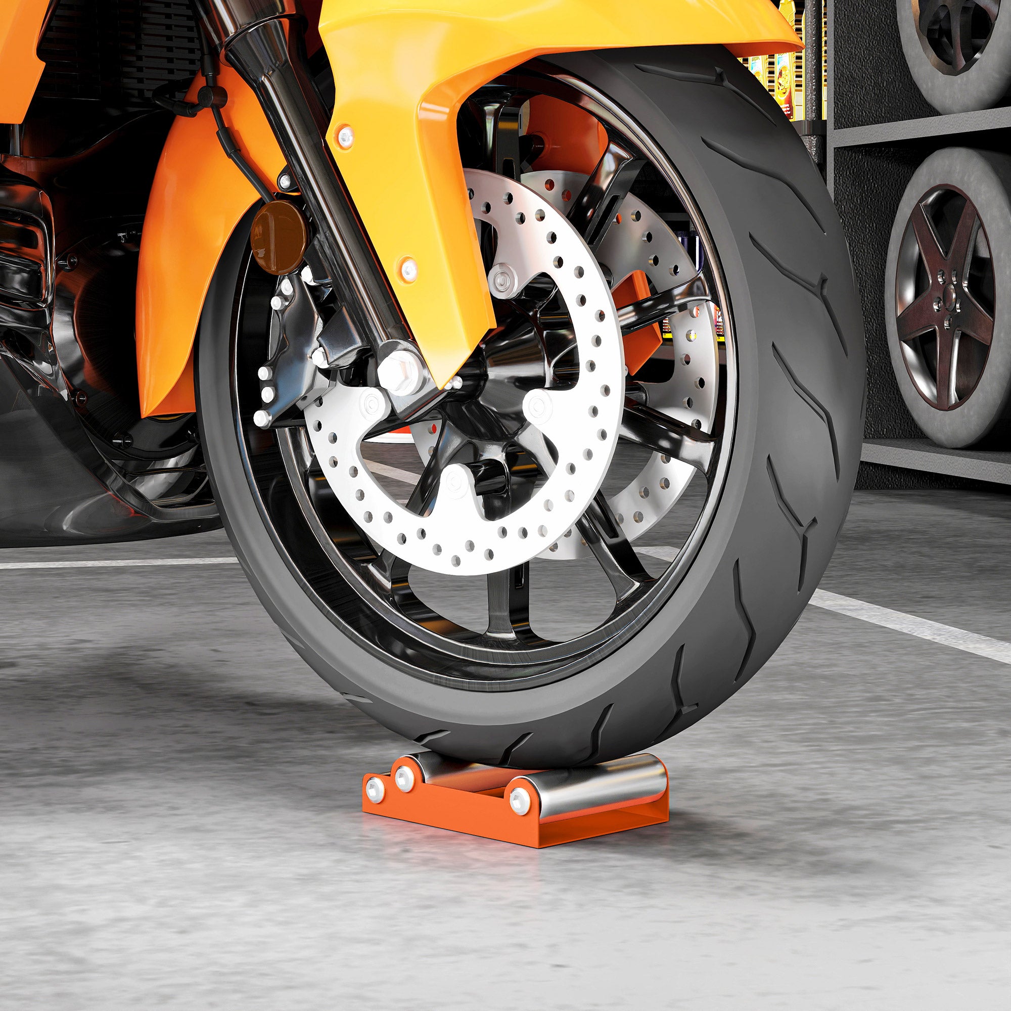 HOMCOM Motorrad Reinigungsständer Rollenständer Rad Drehhilfe Fahrrad <485 lb & Reifenbreite <180 mm Orange