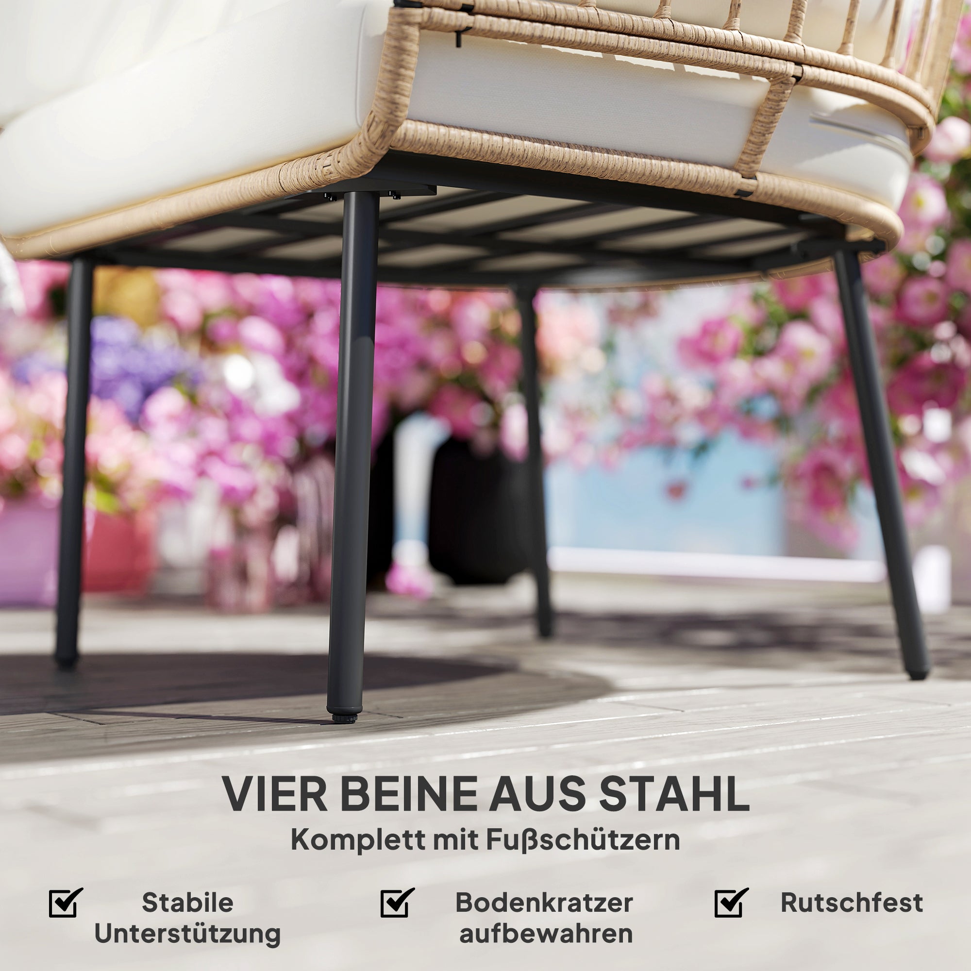 Outsunny Rattansessel Ei-Förmig mit abnehmbarem Kissen, Polster, Outdoor Sessel aus Rattan 95 x 80 x 155 cm Beige
